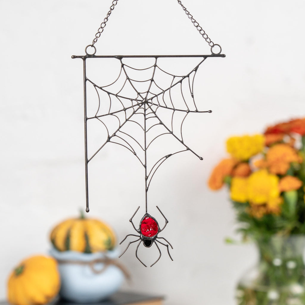 Halloween stained glass jumping spider Halloween gifts Modern stained glass window hangings Web suncatchers