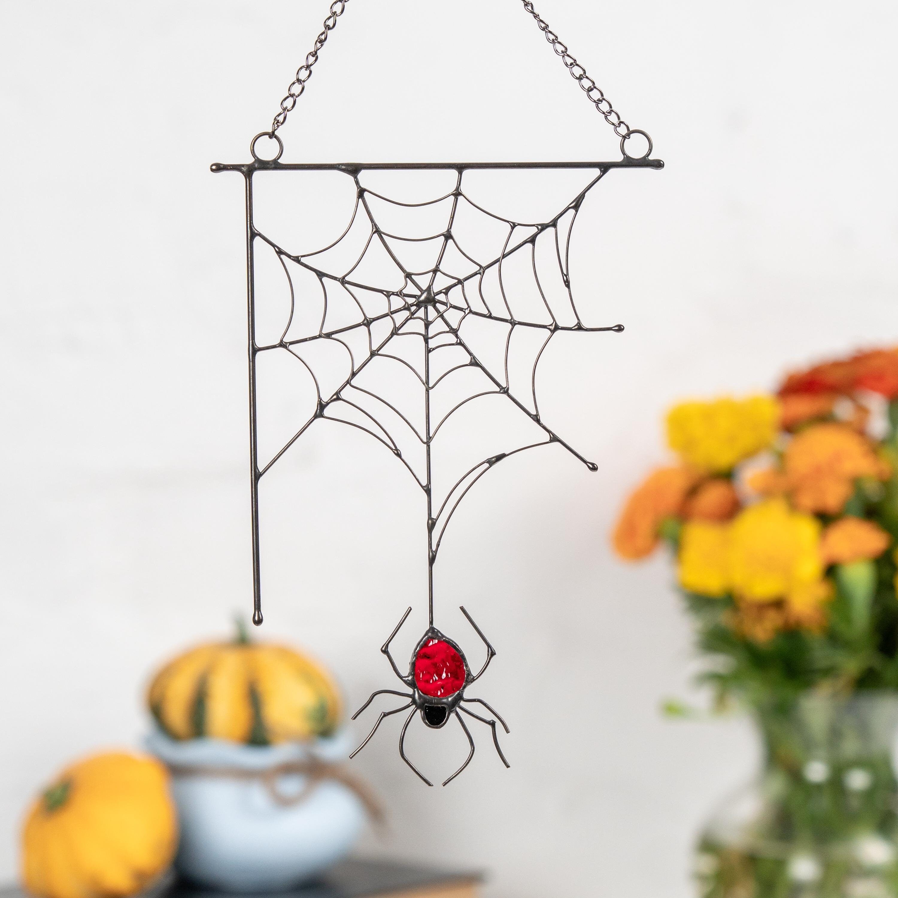 Halloween stained glass jumping spider Halloween gifts Modern stained glass window hangings Web suncatchers