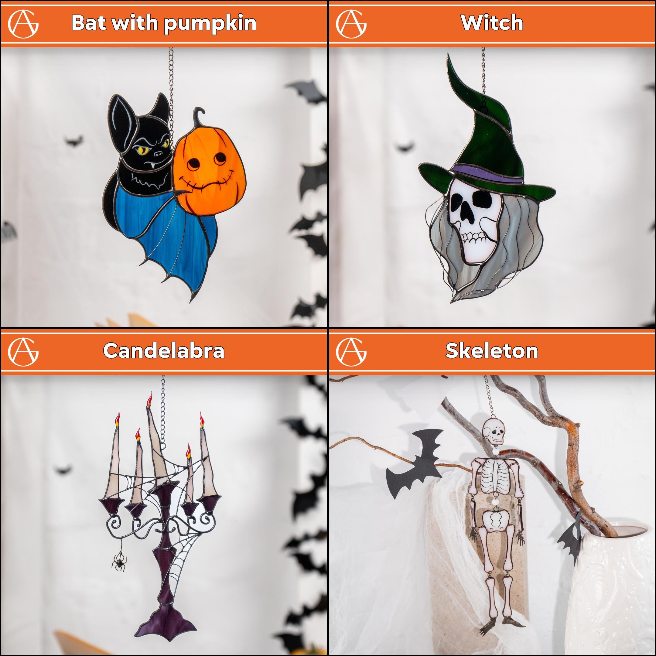 Grim reaper stained glass window hanging Halloween gifts Custom stained glass Halloween decor outdoor Web suncatchers Halloween artwork