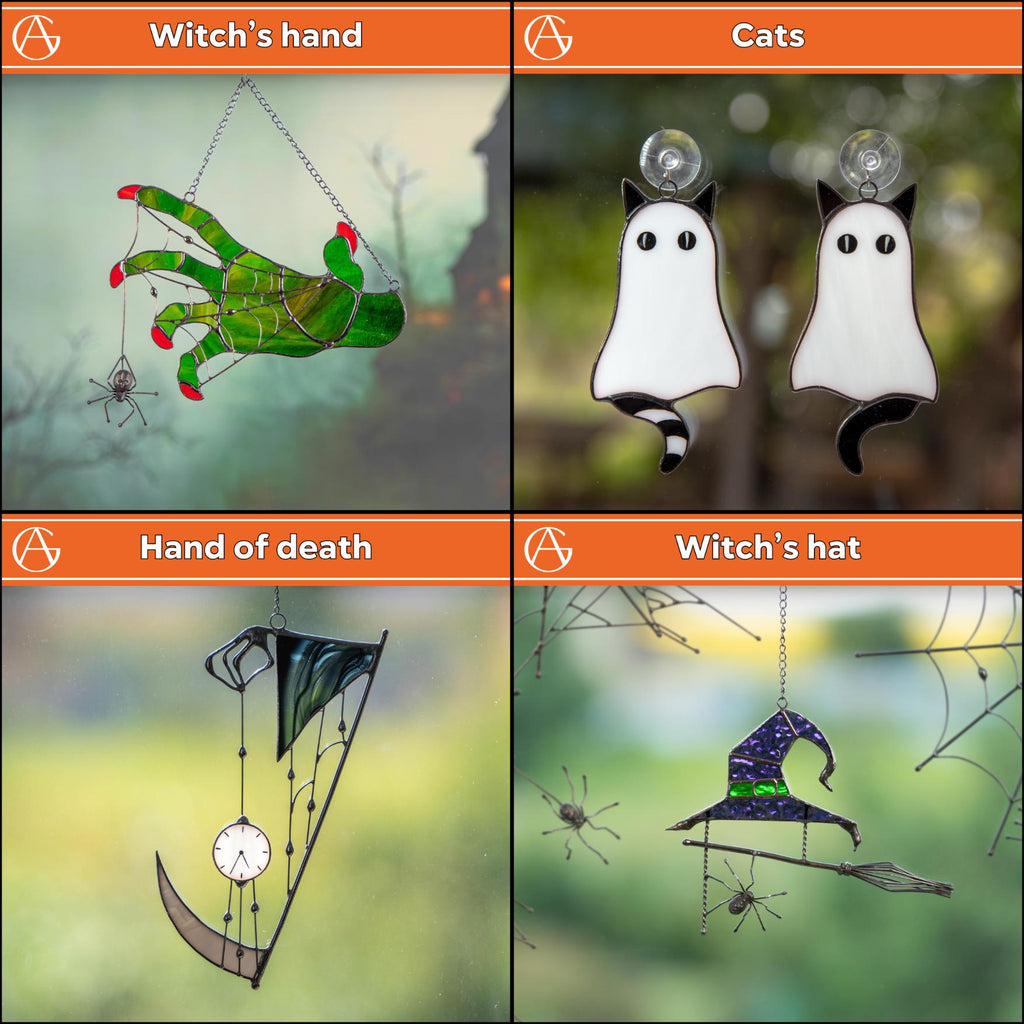 Stained glass Halloween suncatcher Bat glass ornament Halloween pumpkin stained glass sun catcher Bat wings handmade product
