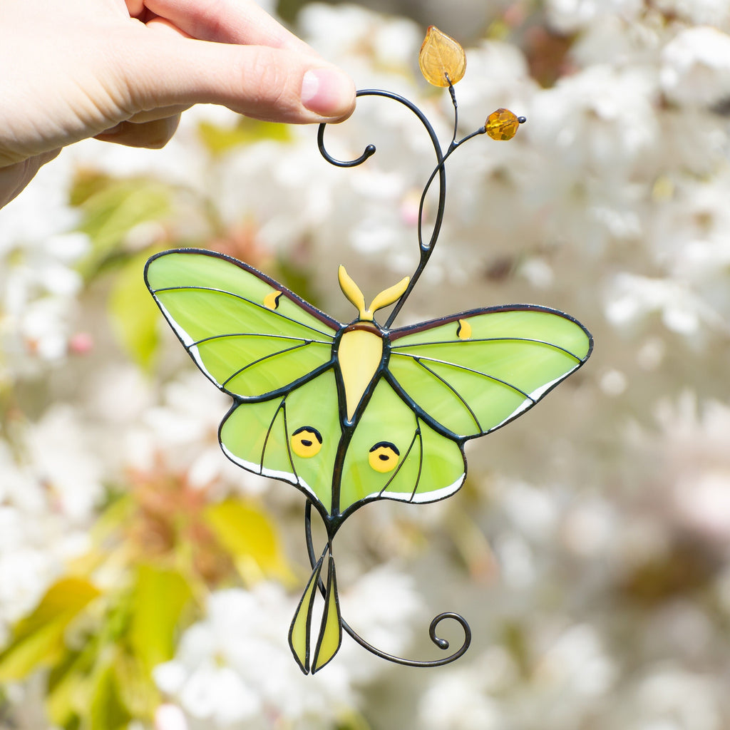 Luna moth stained glass butterfly suncatcher Unique gift for mom Balcony decor