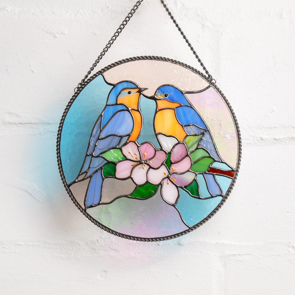 Bluebird stained glass panel Grandma gift Stained glass bird suncatcher Handmade product room decor aesthetic