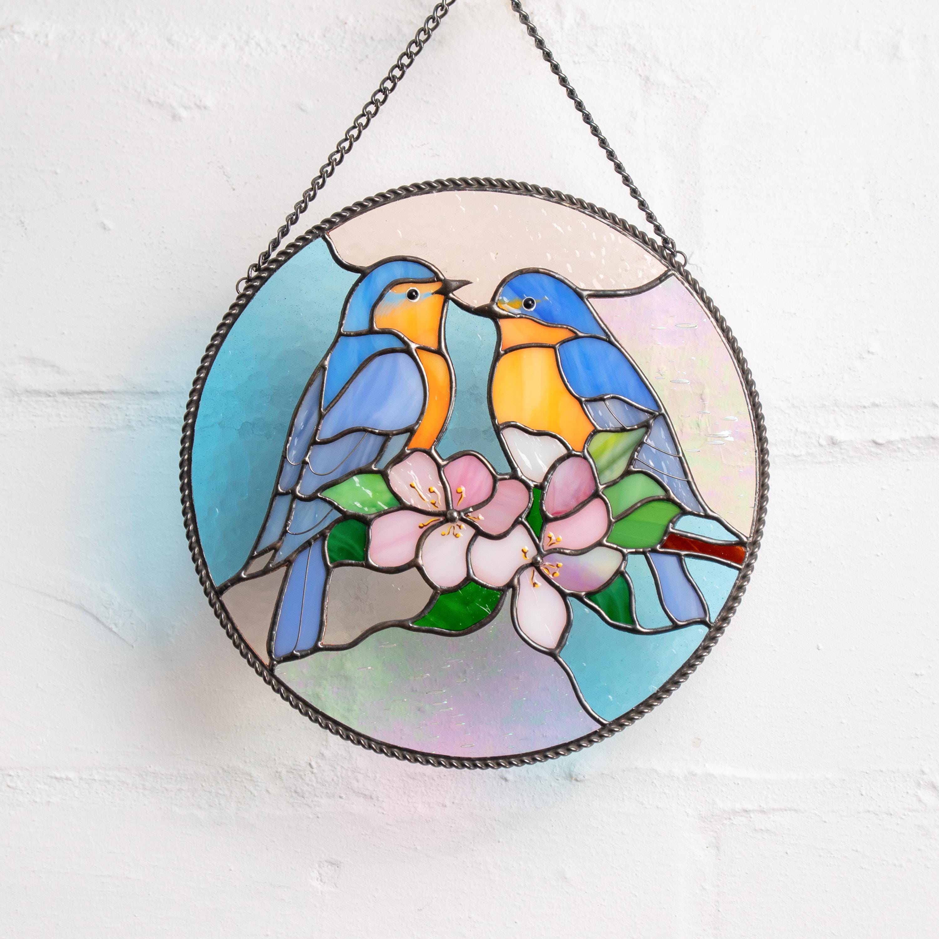 Bluebird stained glass panel Grandma gift Stained glass bird suncatcher Handmade product room decor aesthetic