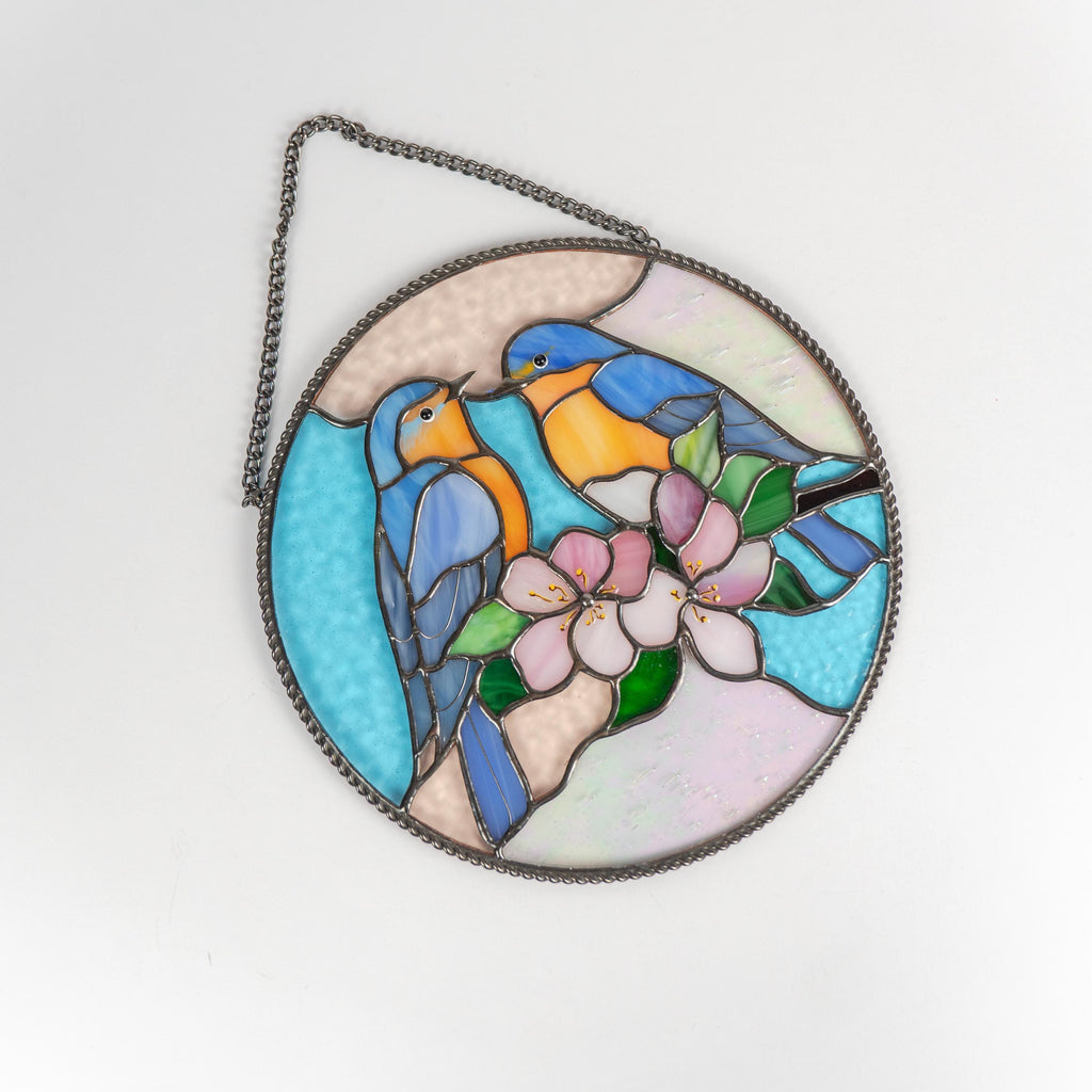 Bluebird stained glass panel Grandma gift Stained glass bird suncatcher Handmade product room decor aesthetic