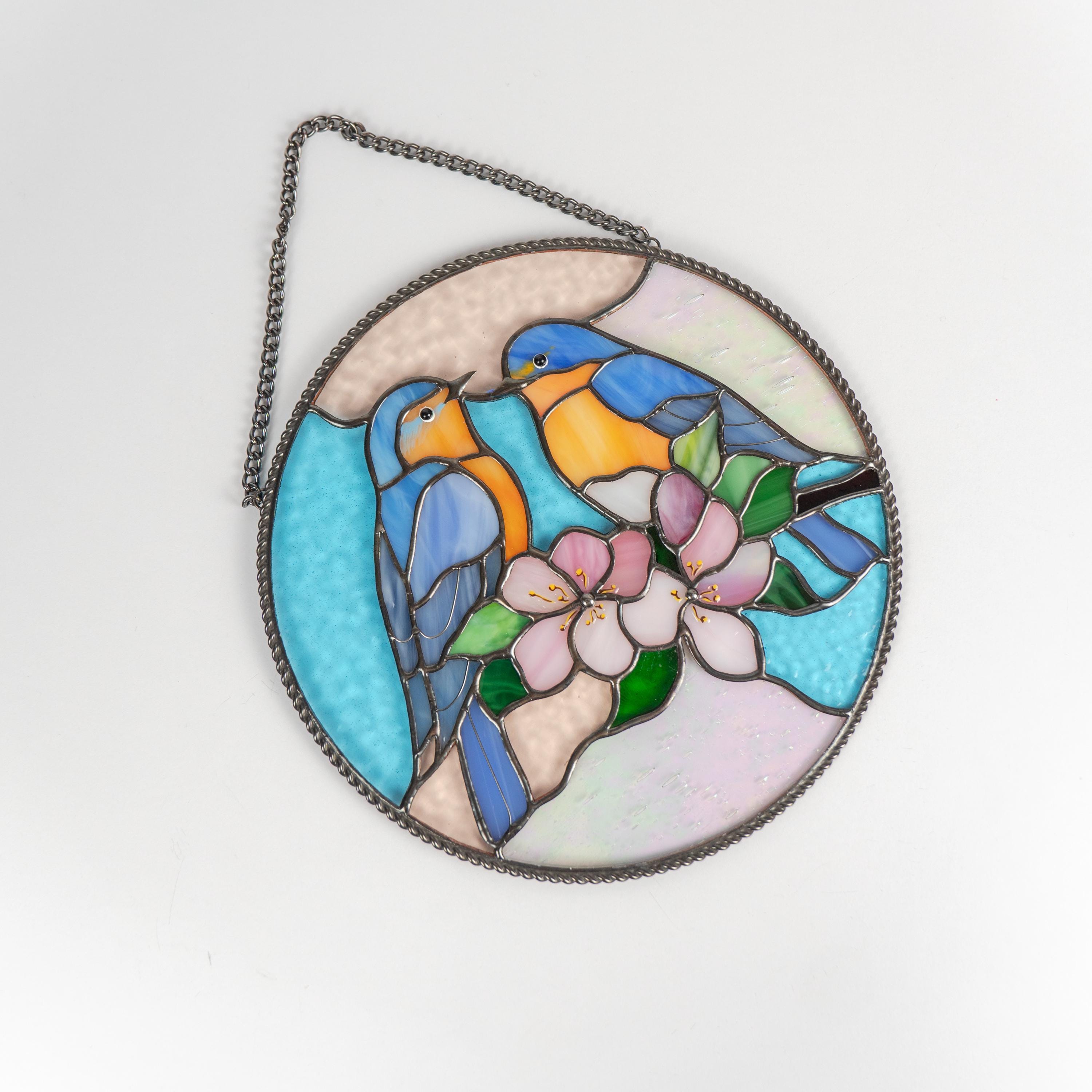 Bluebird stained glass panel Grandma gift Stained glass bird suncatcher Handmade product room decor aesthetic