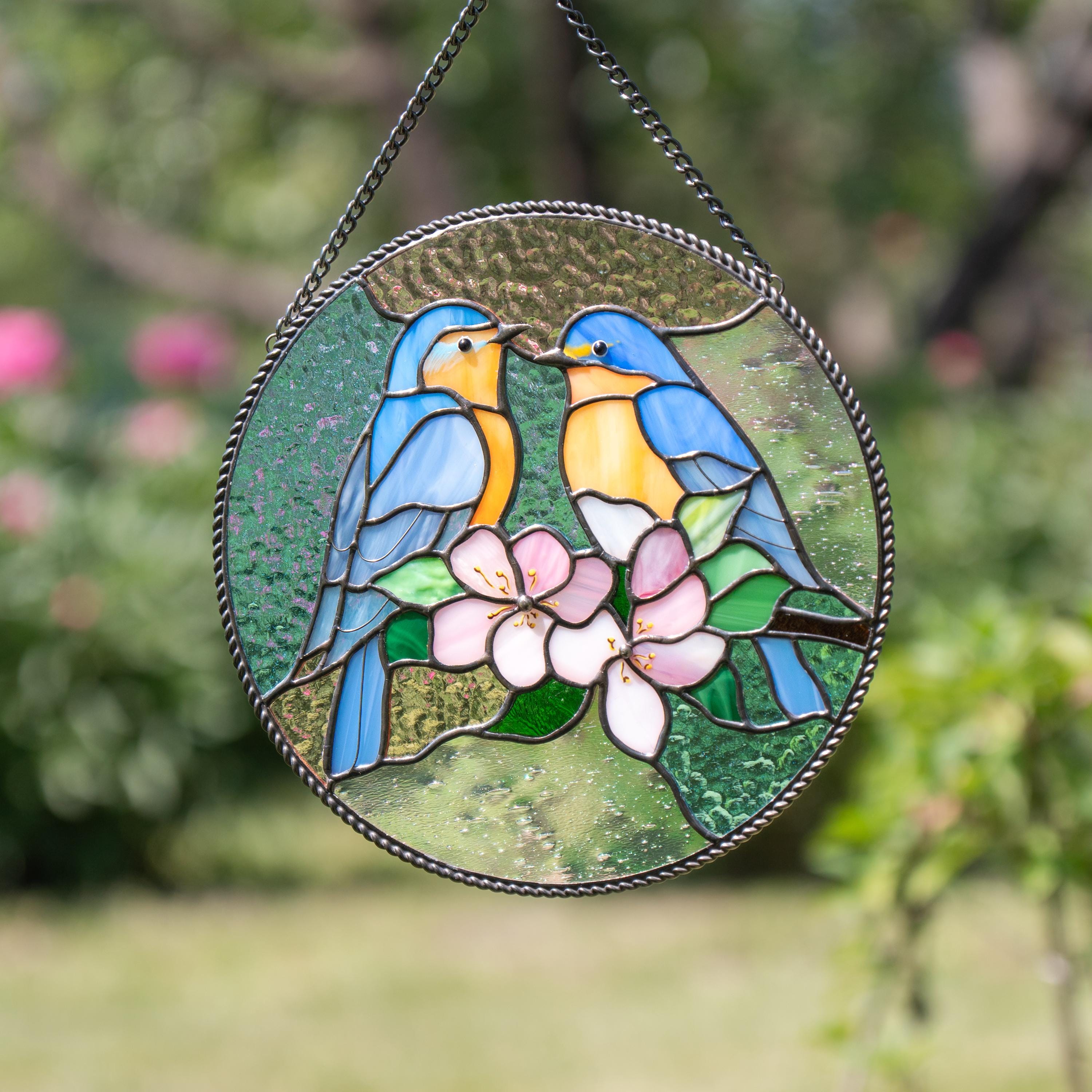 Bluebird stained glass panel Grandma gift Stained glass bird suncatcher Handmade product room decor aesthetic