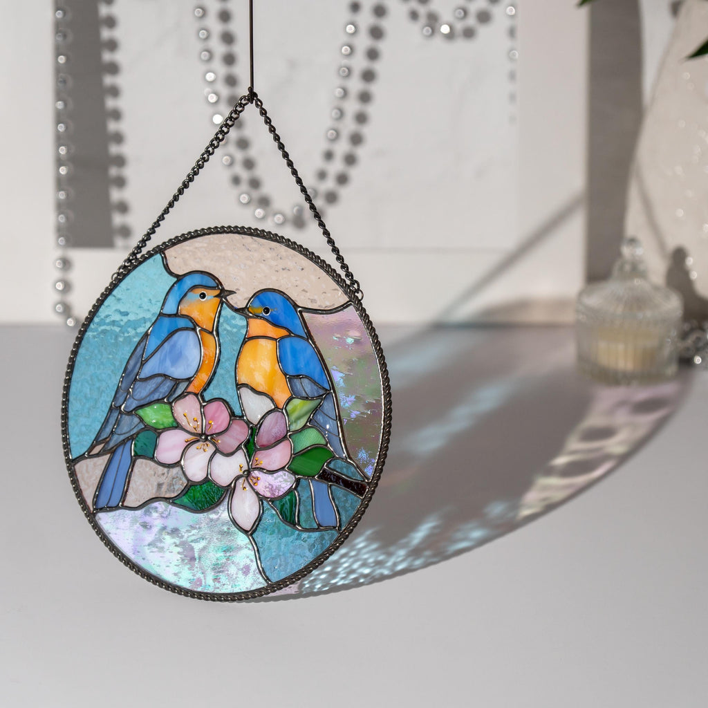 Bluebird stained glass panel Grandma gift Stained glass bird suncatcher Handmade product room decor aesthetic