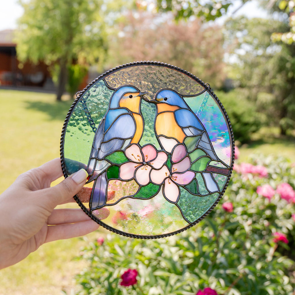Chickadee stained glass bird suncatcher Godmother gift Chickadee art Custom stained glass chickadee ornament Stained glass window hangings