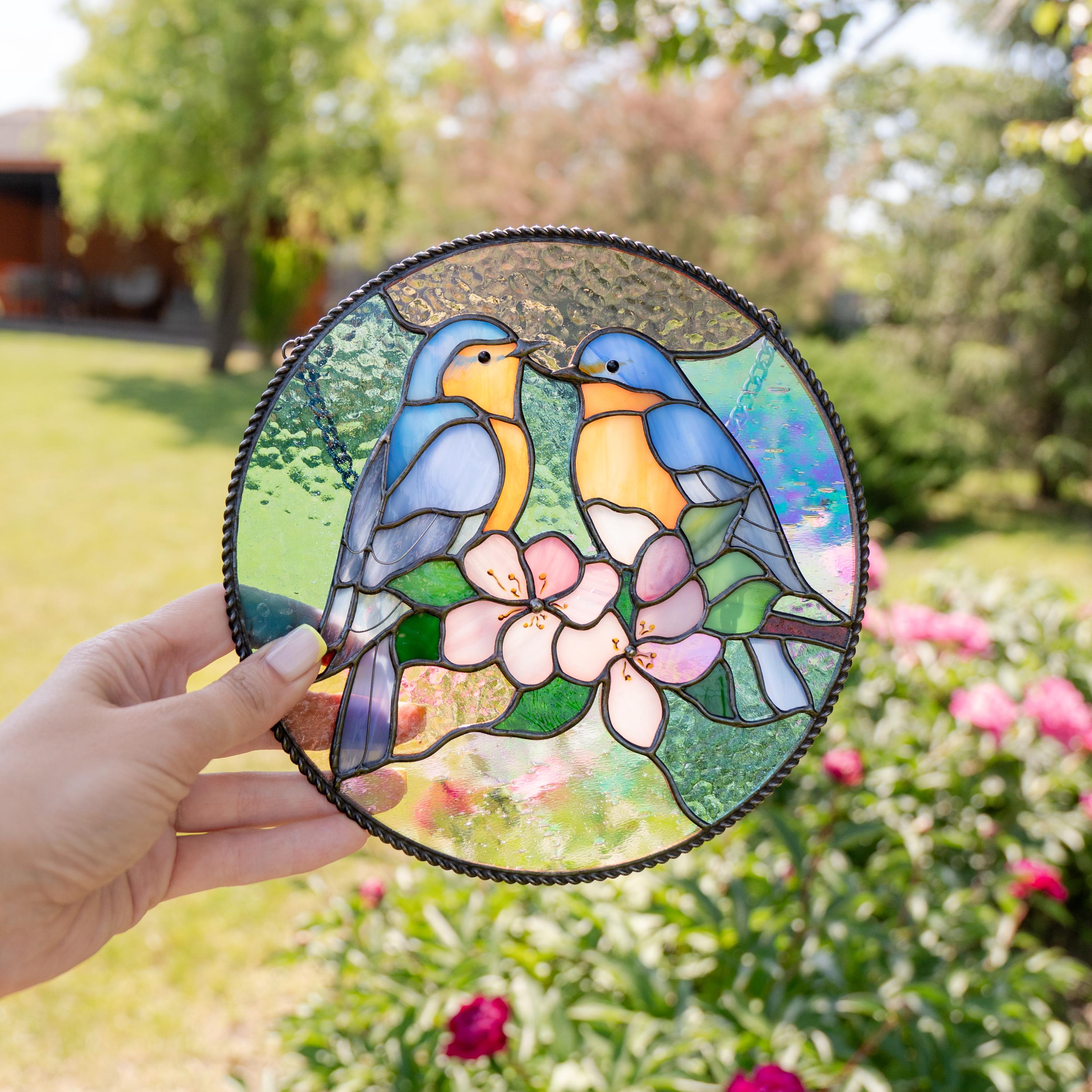Chickadee stained glass bird suncatcher Godmother gift Chickadee art Custom stained glass chickadee ornament Stained glass window hangings