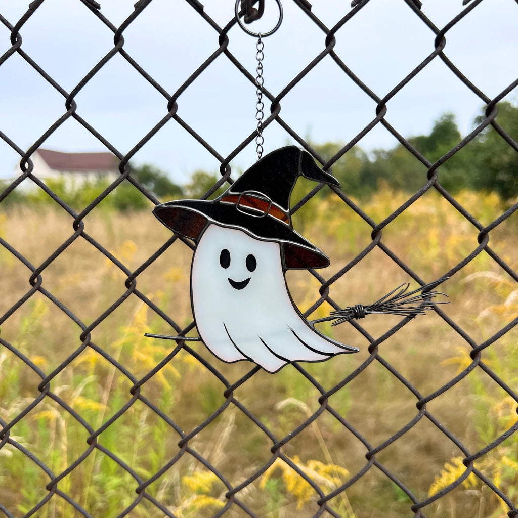 Halloween stained glass window hangings Ghost face Custom stained glass Halloween artwork Haunted items Halloween gift