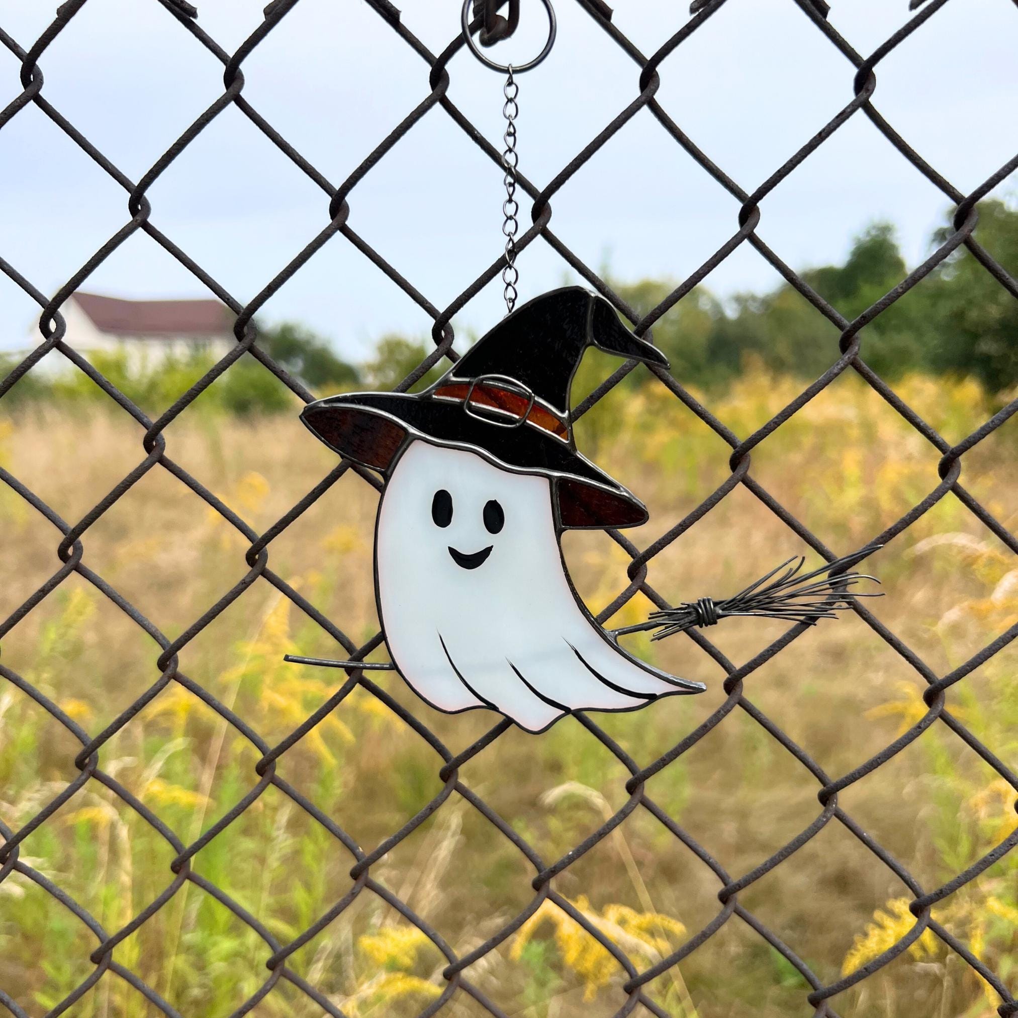 Halloween stained glass window hangings Ghost face Custom stained glass Halloween artwork Haunted items Halloween gift