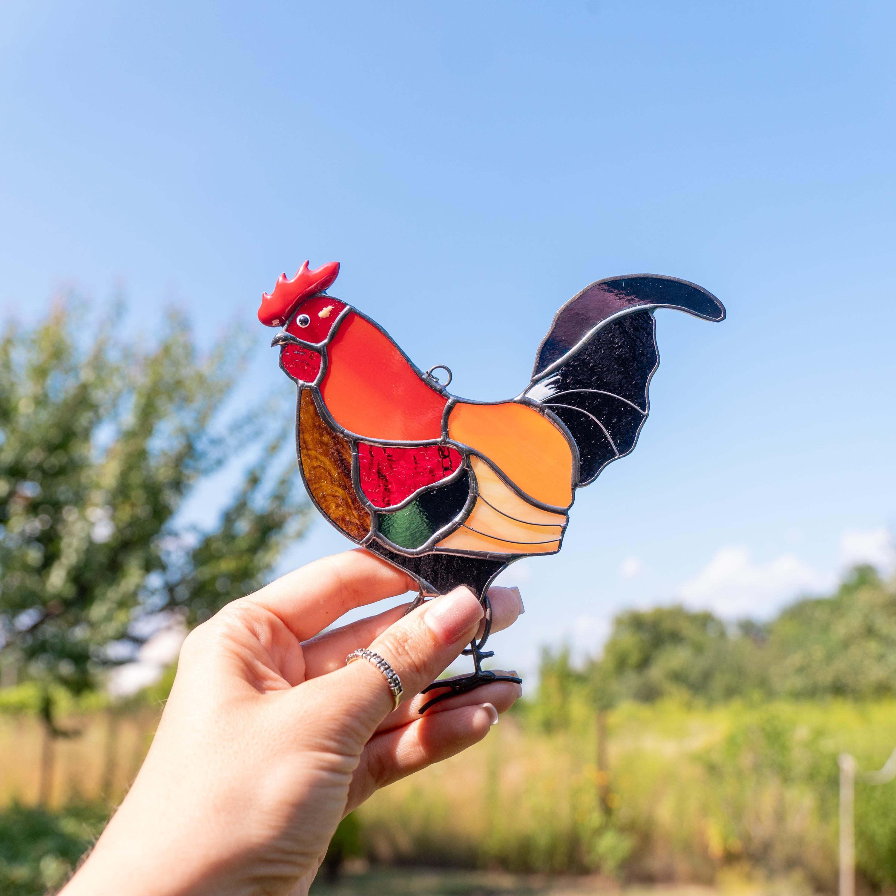 Stained glass rooster wall hanging Godfather gift Custom stained glass bird suncatcher Modern stained glass window hangings