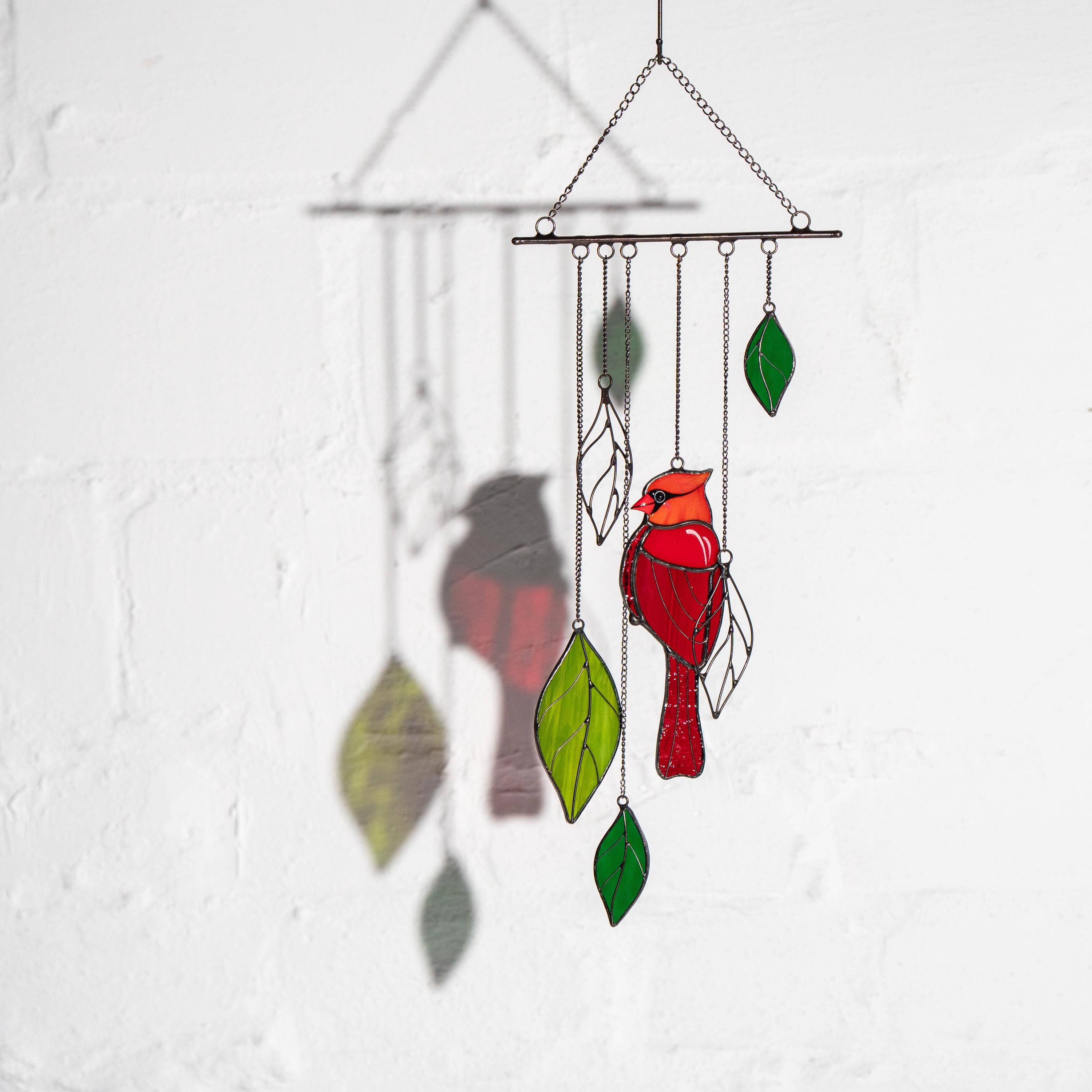 Stained glass cardinal sympathy gift wind chime Mother in law gifts Custom stained glass cardinal ornament Stained glass bird suncatcher