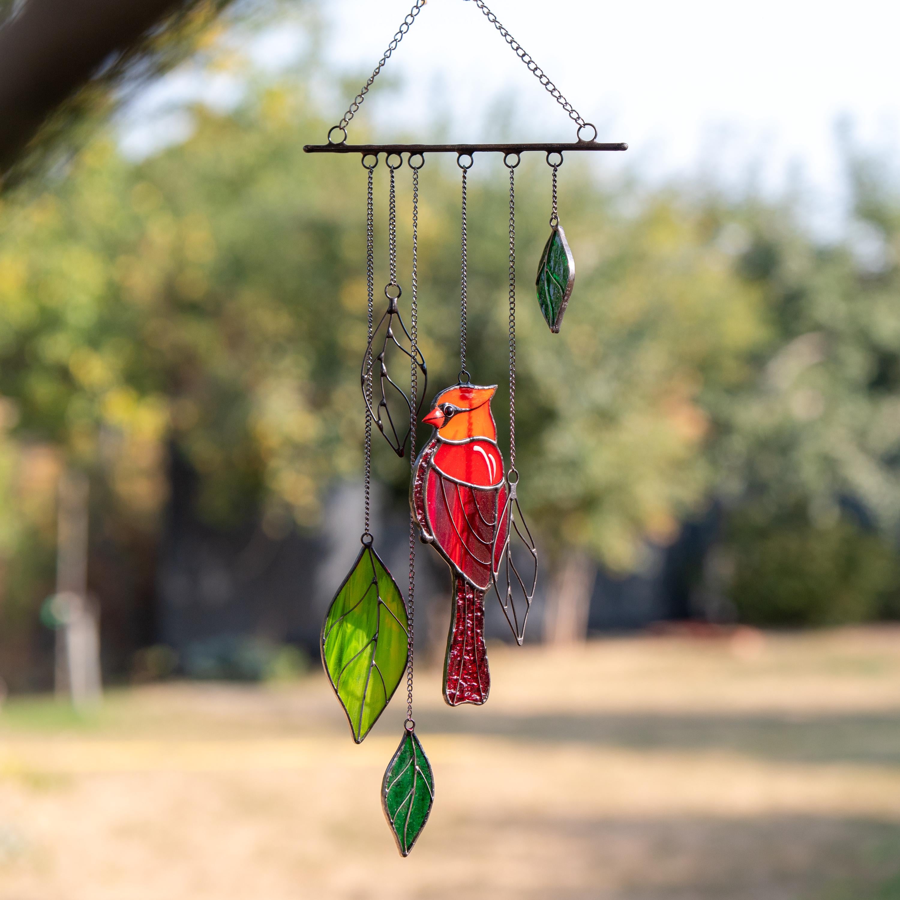 Stained glass cardinal sympathy gift wind chime Mother in law gifts Custom stained glass cardinal ornament Stained glass bird suncatcher