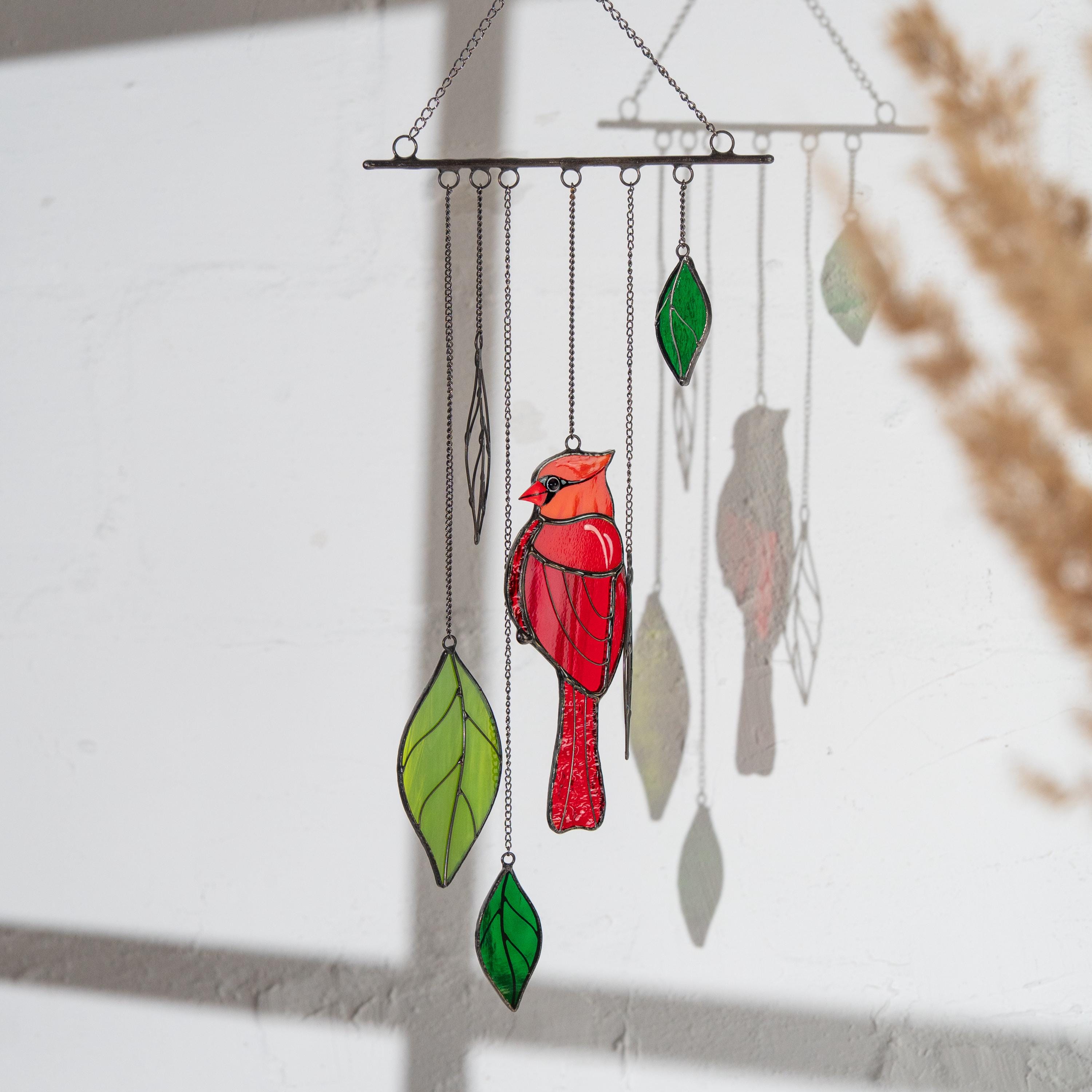 Stained glass cardinal sympathy gift wind chime Mother in law gifts Custom stained glass cardinal ornament Stained glass bird suncatcher