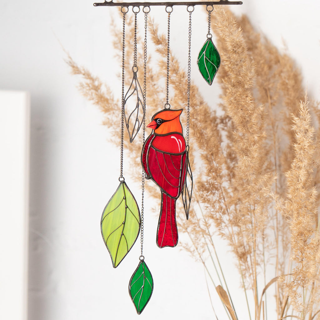Stained glass cardinal sympathy gift wind chime Mother in law gifts Custom stained glass cardinal ornament Stained glass bird suncatcher