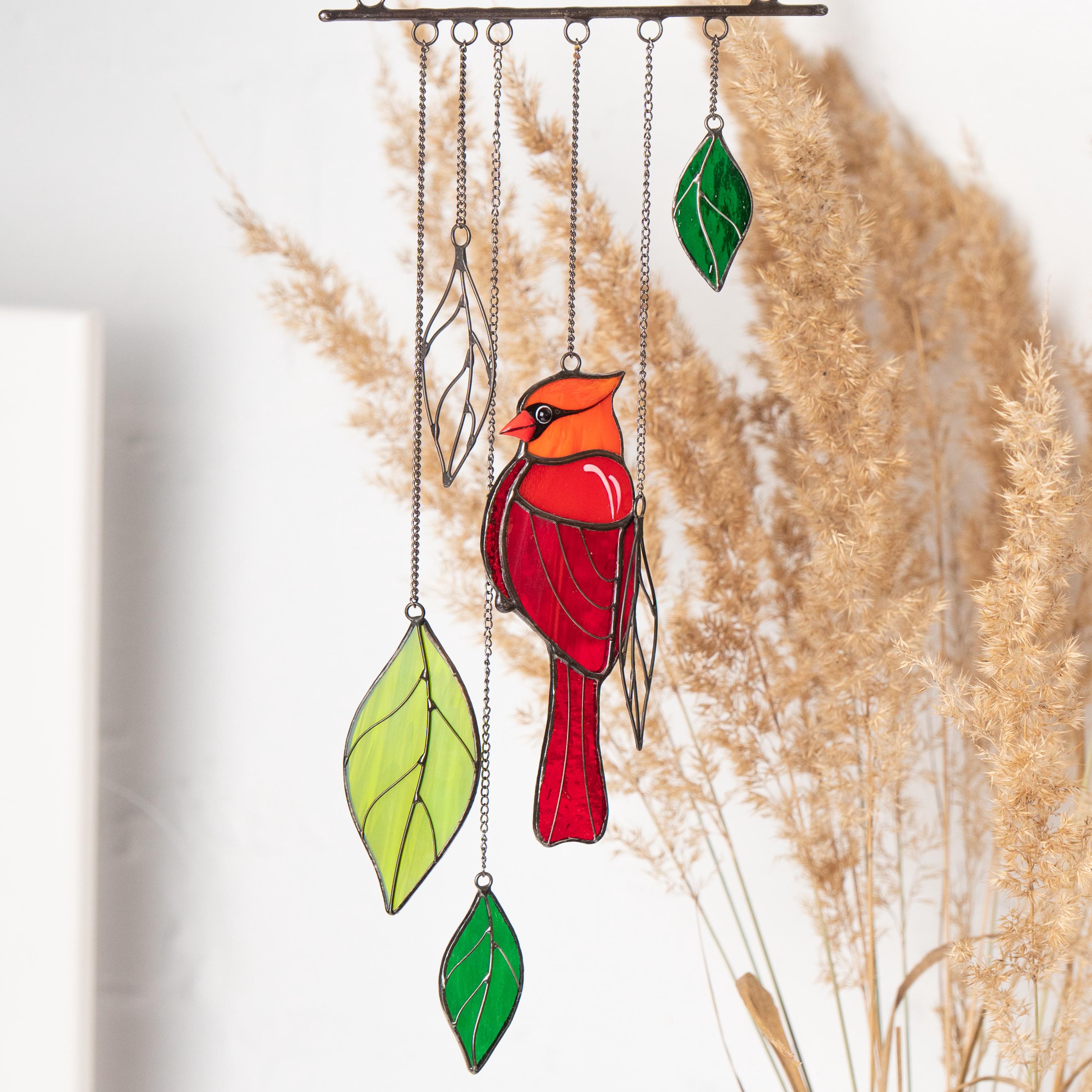Stained glass cardinal sympathy gift wind chime Mother in law gifts Custom stained glass cardinal ornament Stained glass bird suncatcher