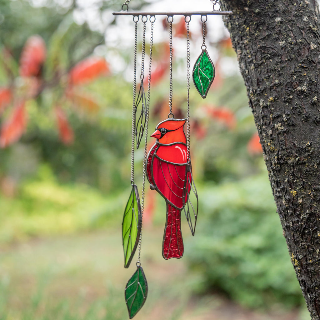 Stained glass cardinal sympathy gift wind chime Mother in law gifts Custom stained glass cardinal ornament Stained glass bird suncatcher