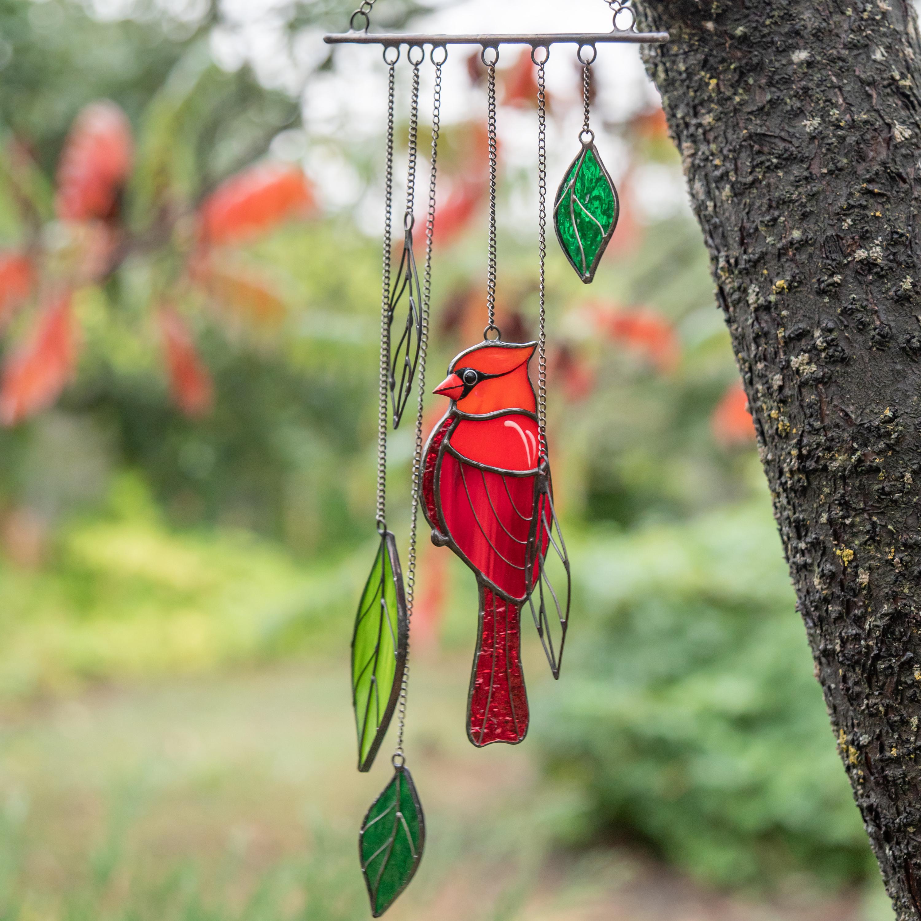 Stained glass cardinal sympathy gift wind chime Mother in law gifts Custom stained glass cardinal ornament Stained glass bird suncatcher