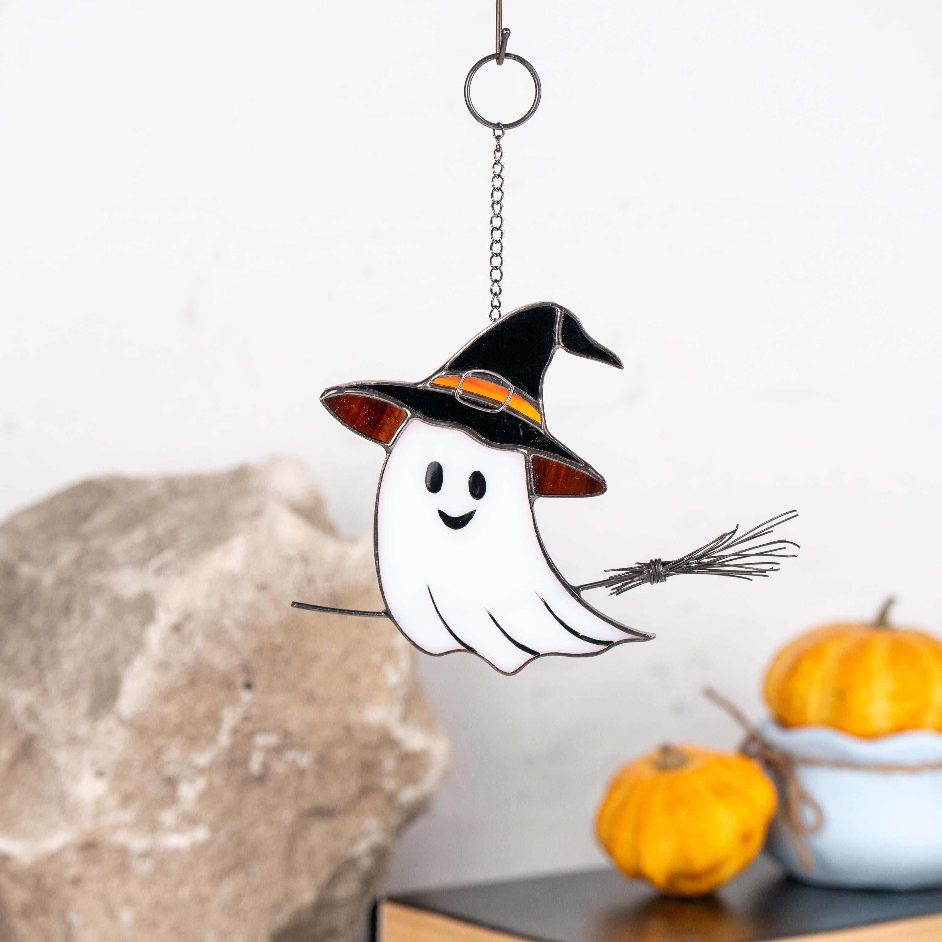 Halloween stained glass window hangings Ghost face Custom stained glass Halloween artwork Haunted items Halloween gift