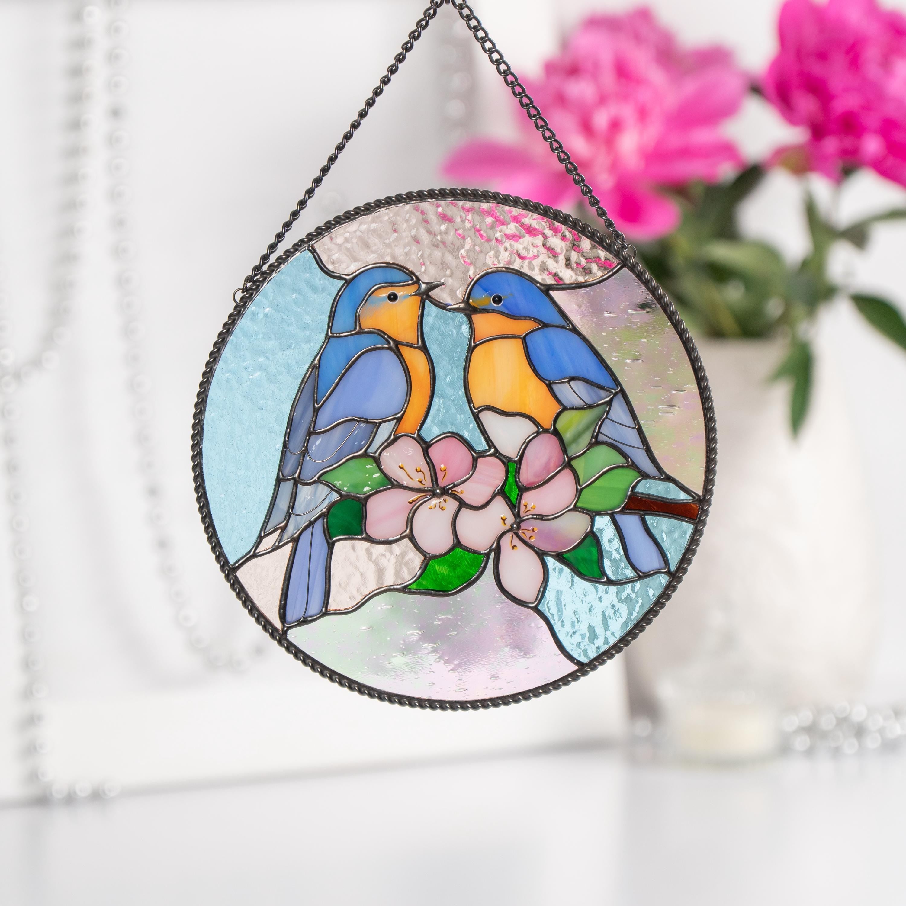 Bluebird stained glass panel Grandma gift Stained glass bird suncatcher Handmade product room decor aesthetic