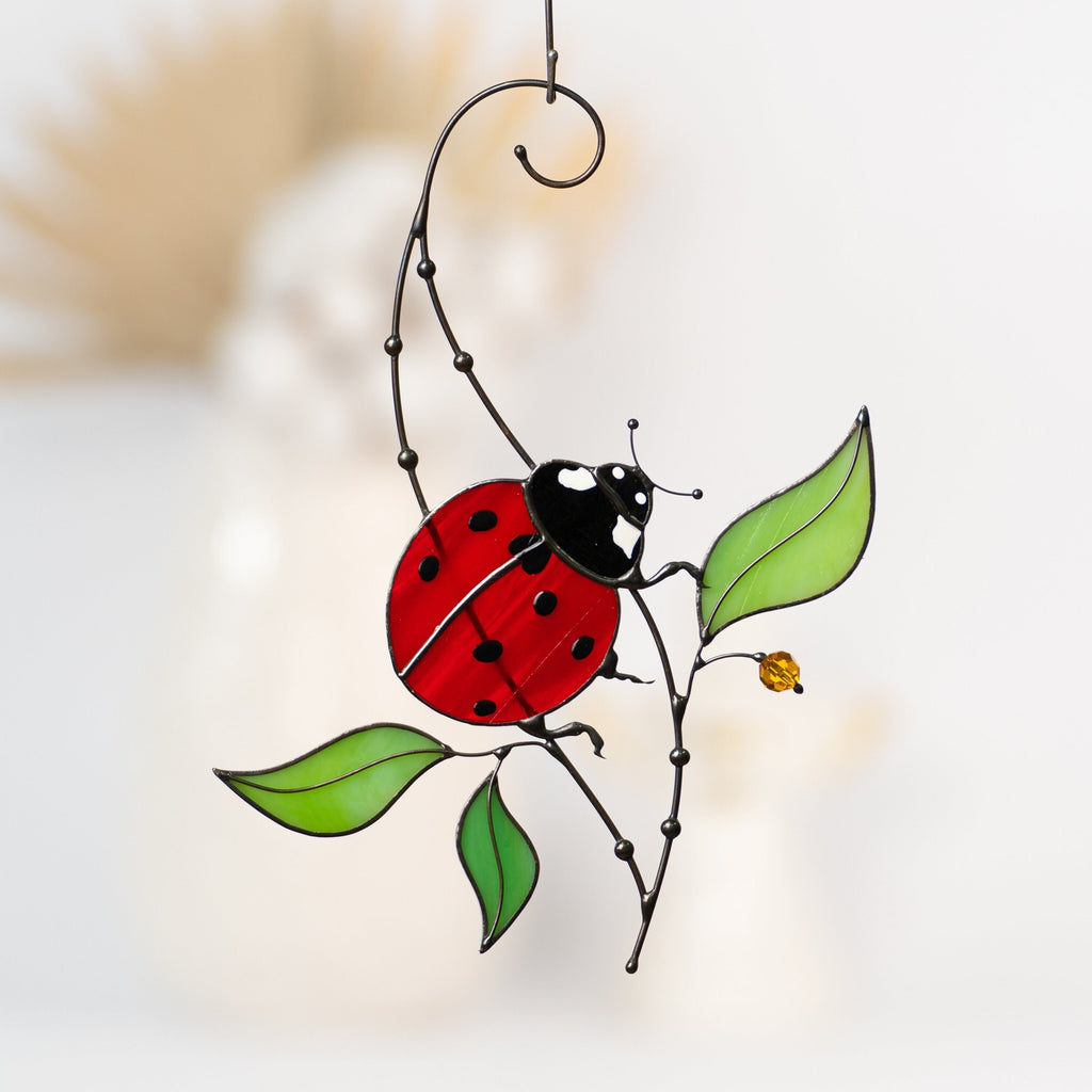 Ladybug gifts stained glass window hangings New mom gift Custom stained glass miraculous ladybug Wall art ladybug