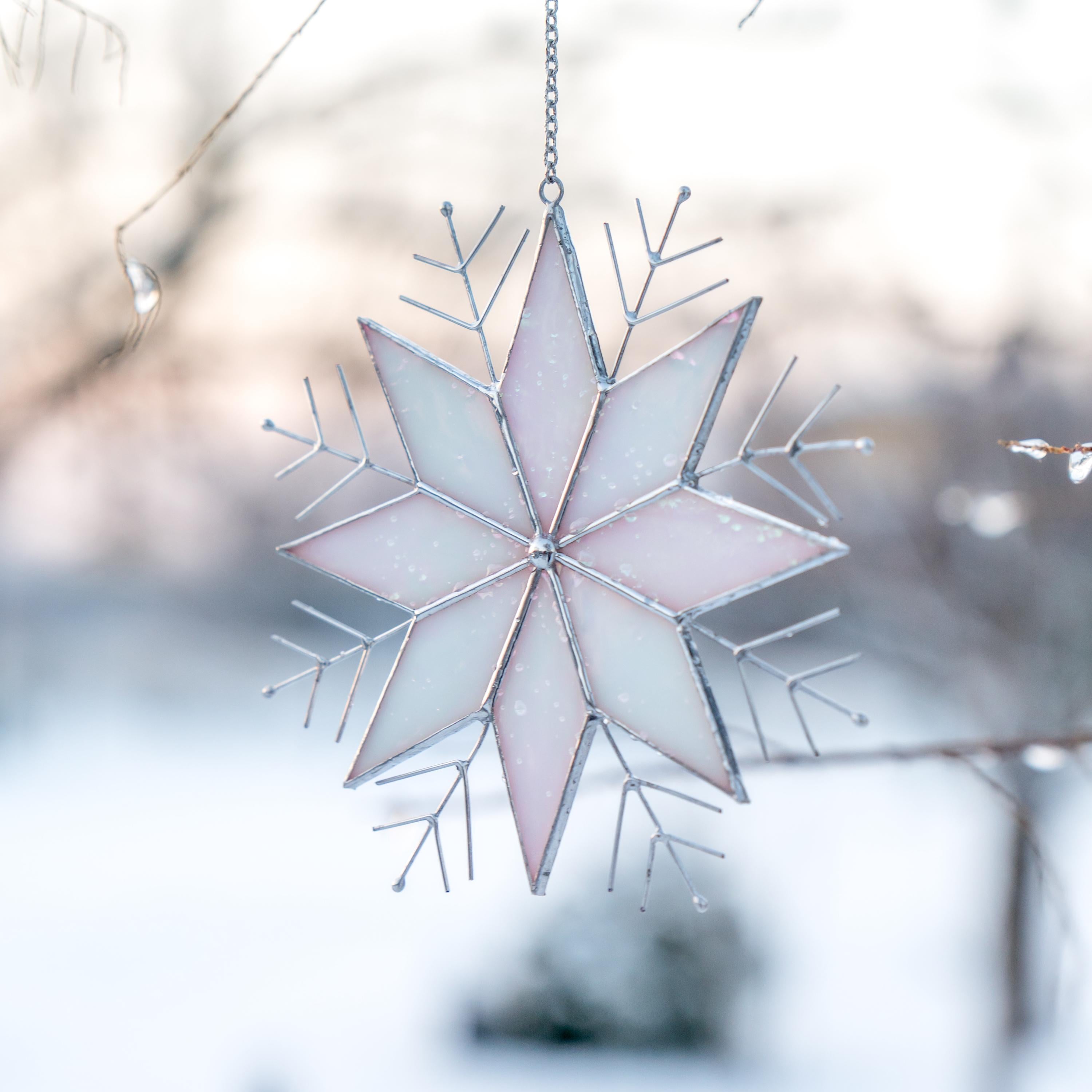 Stained glass window hangings Snowflake suncatcher Christmas vacation decor Custom stained glass ornament Christmas gift