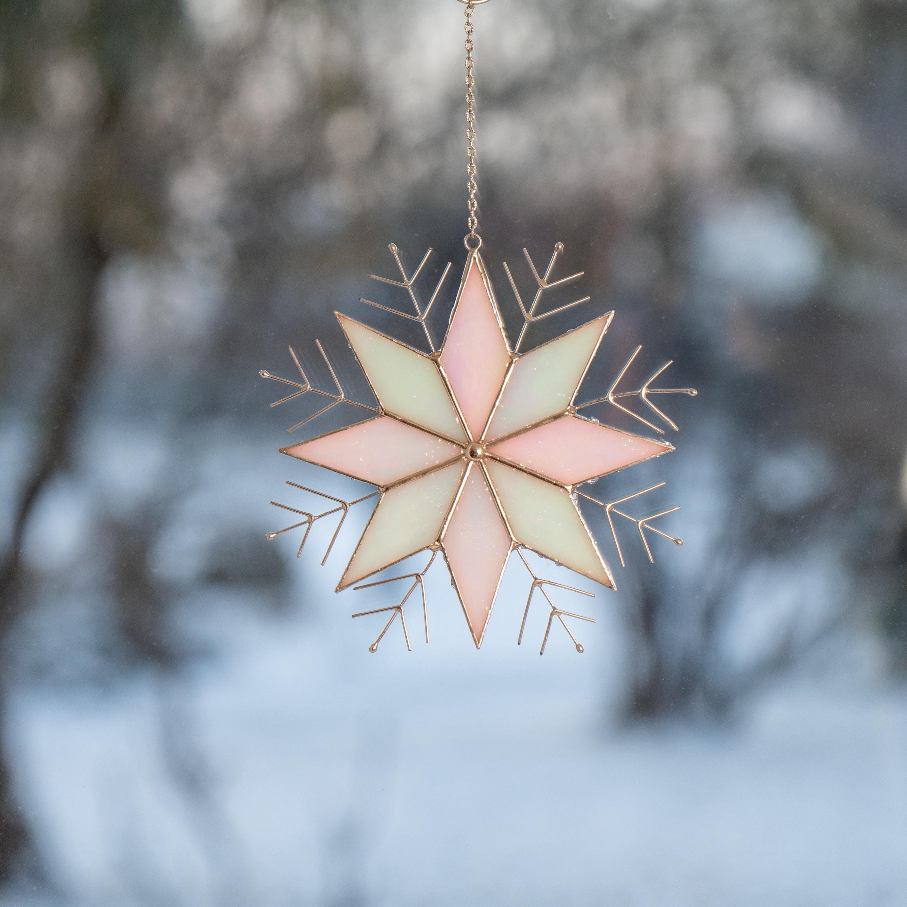 Stained glass window hangings Snowflake suncatcher Christmas vacation decor Custom stained glass ornament Christmas gift