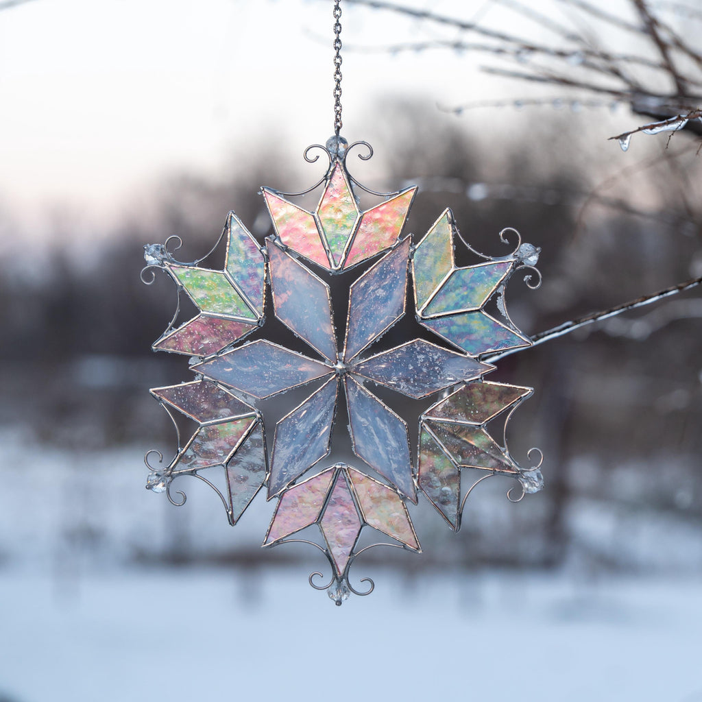 Stained glass window hangings Snowflake suncatcher Christmas vacation decor Custom stained glass ornament Christmas gift