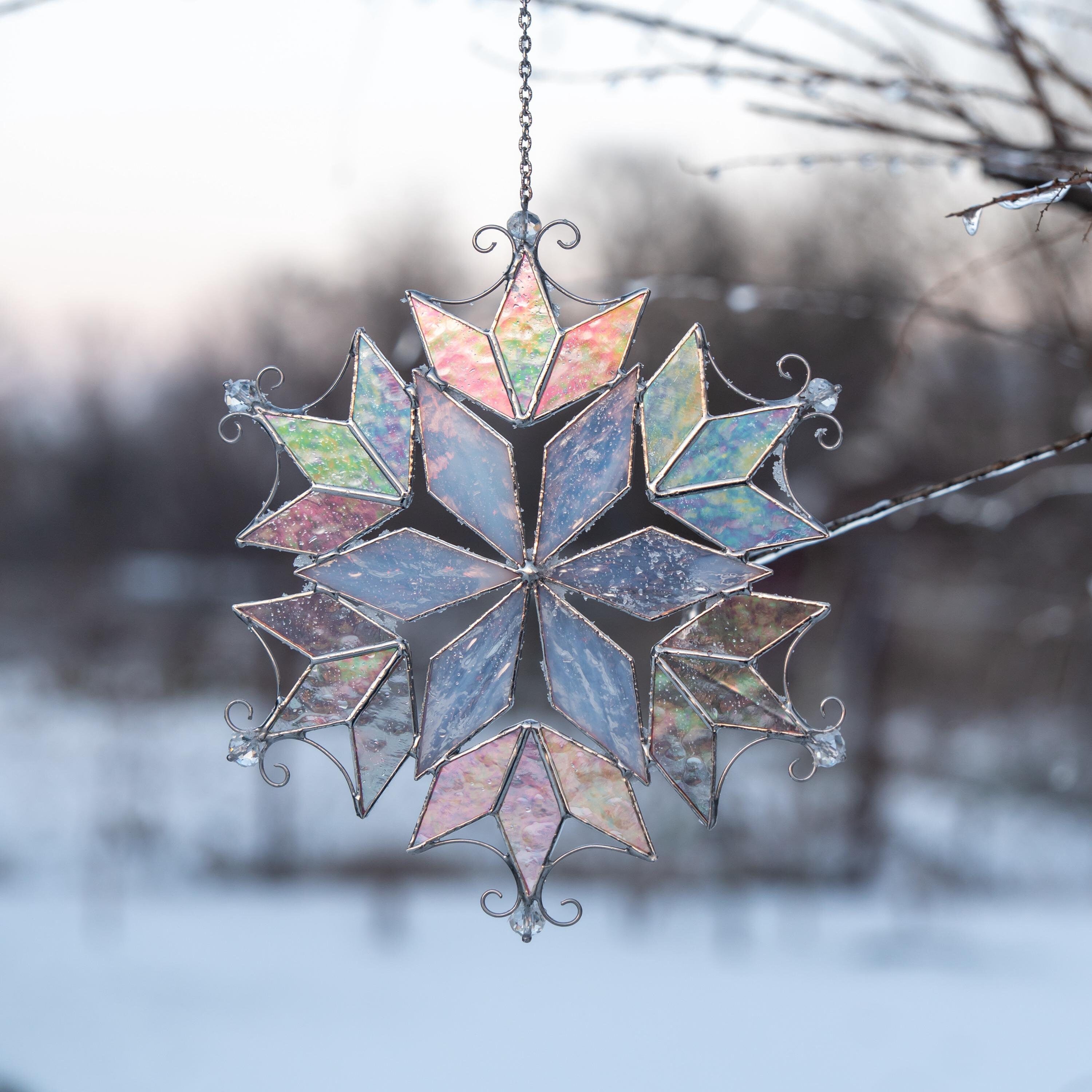 Stained glass window hangings Snowflake suncatcher Christmas vacation decor Custom stained glass ornament Christmas gift