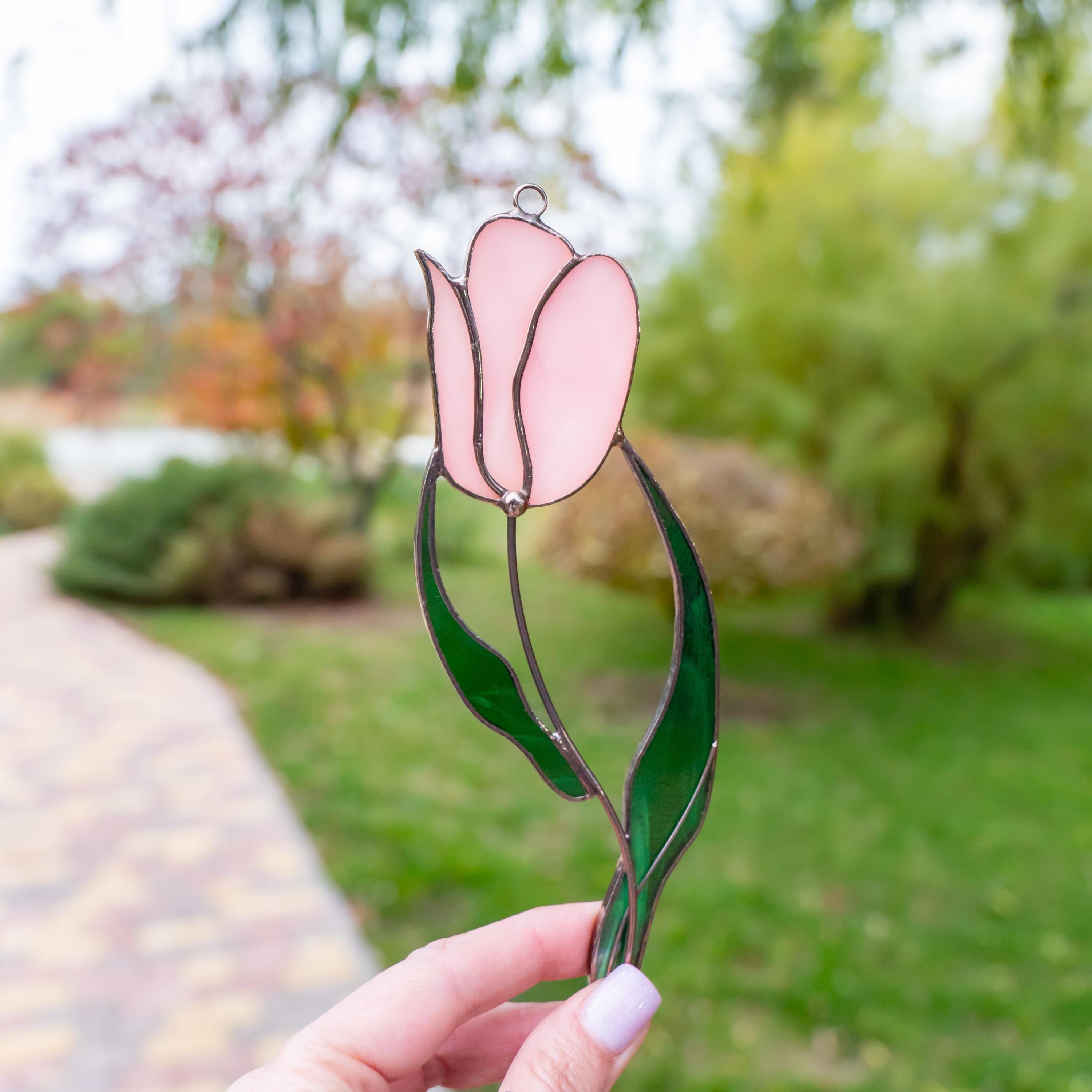 Modern stained glass ornament Godmother gift Custom stained glass window hangings Mom suncatcher Stained glass flower