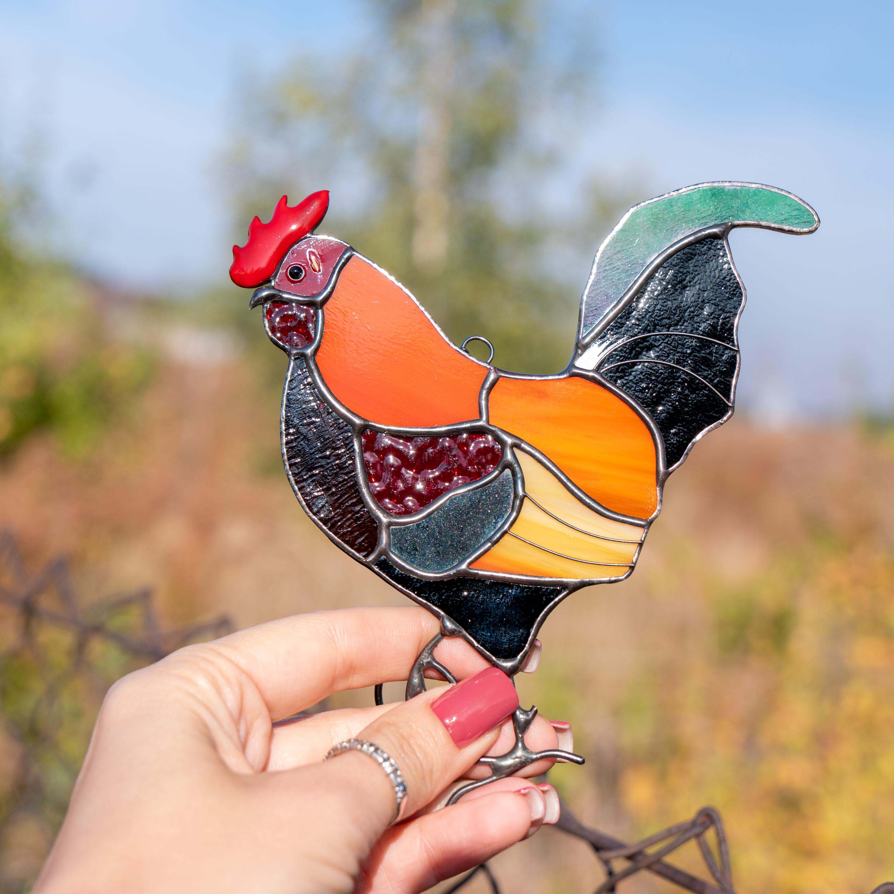 Stained glass rooster wall hanging Godfather gift Custom stained glass bird suncatcher Modern stained glass window hangings