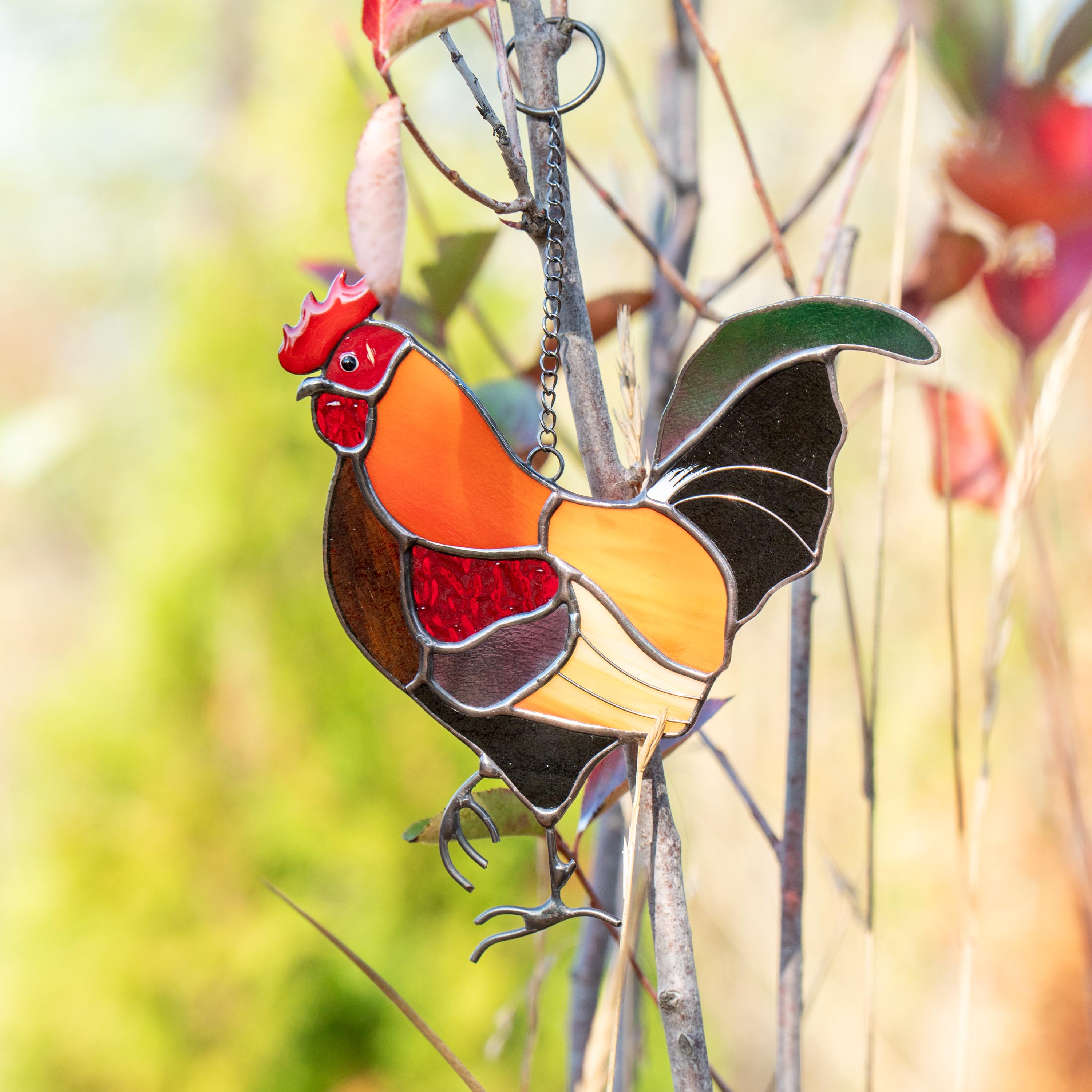 Stained glass rooster wall hanging Godfather gift Custom stained glass bird suncatcher Modern stained glass window hangings