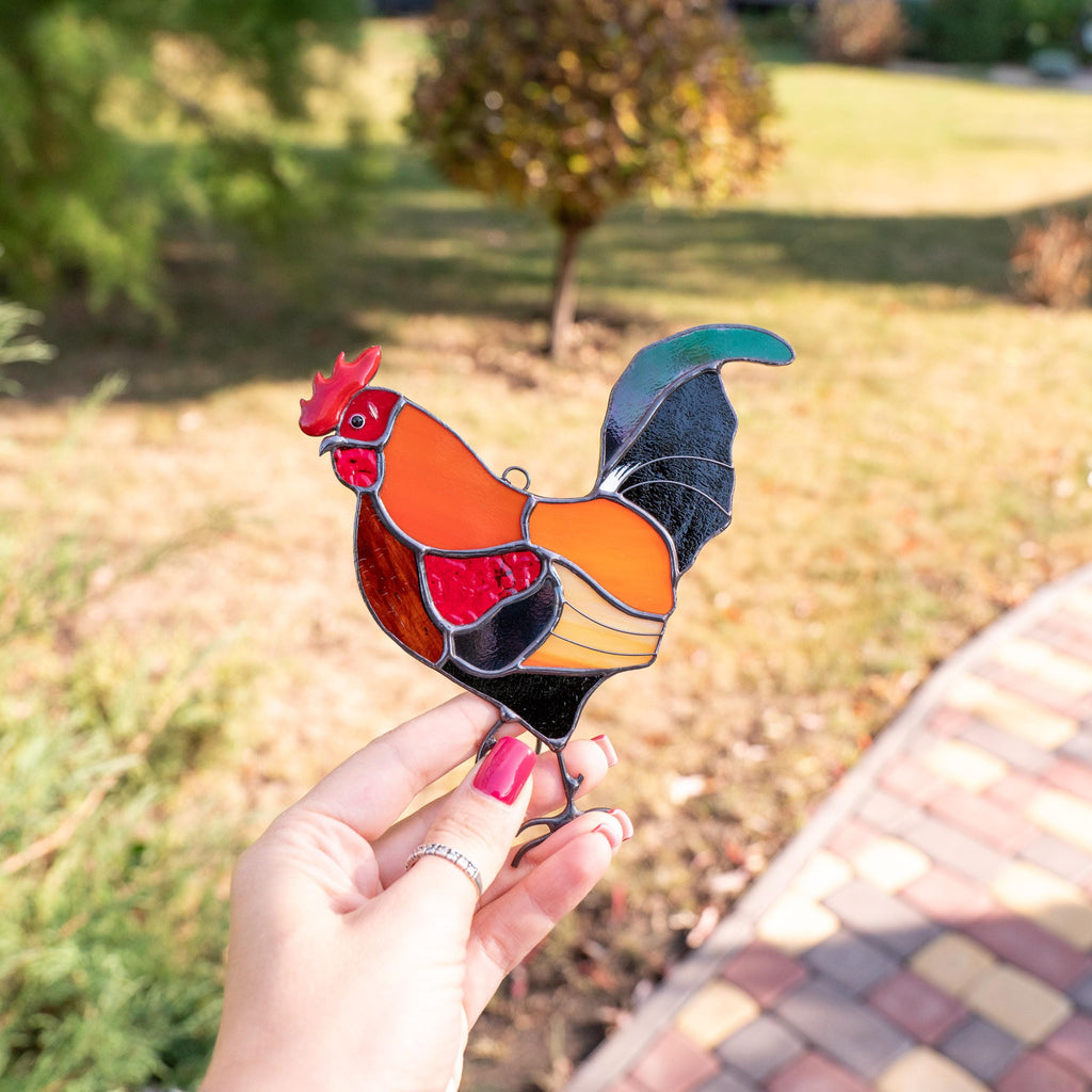 Stained glass rooster wall hanging Godfather gift Custom stained glass bird suncatcher Modern stained glass window hangings