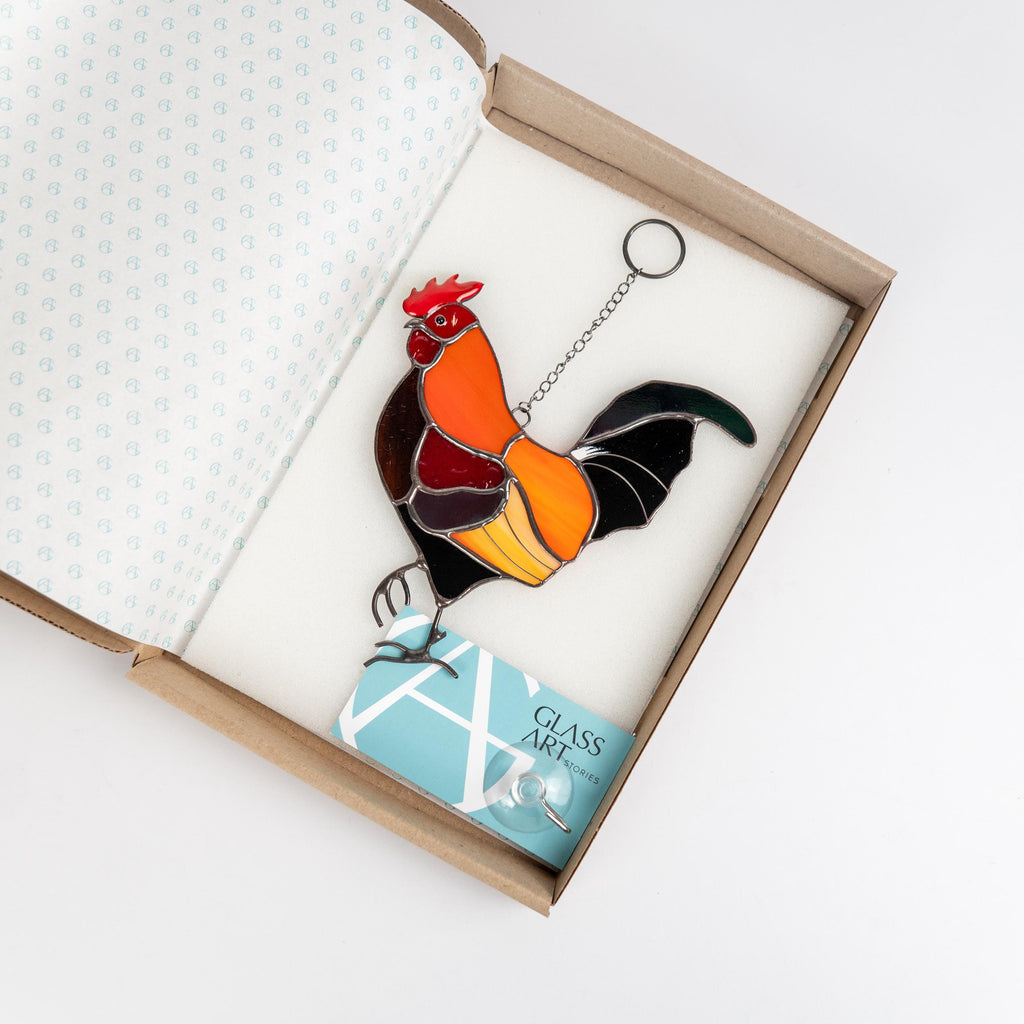 Stained glass rooster wall hanging Godfather gift Custom stained glass bird suncatcher Modern stained glass window hangings
