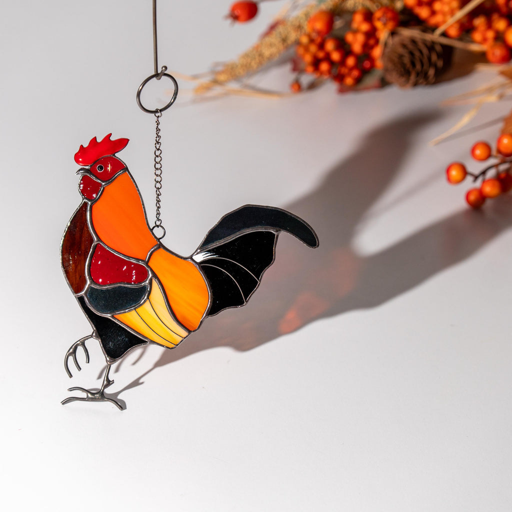 Stained glass rooster wall hanging Godfather gift Custom stained glass bird suncatcher Modern stained glass window hangings