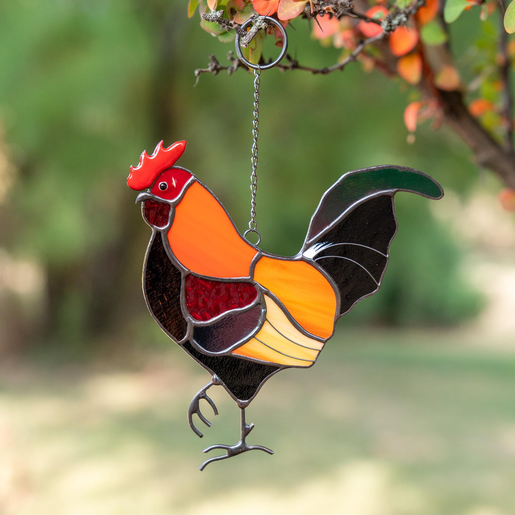 Stained glass rooster wall hanging Godfather gift Custom stained glass bird suncatcher Modern stained glass window hangings