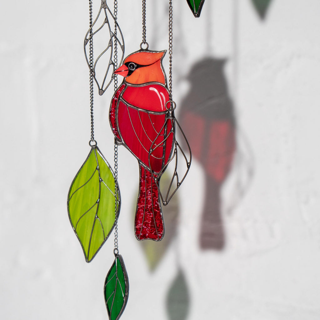 Stained glass cardinal sympathy gift wind chime Mother in law gifts Custom stained glass cardinal ornament Stained glass bird suncatcher