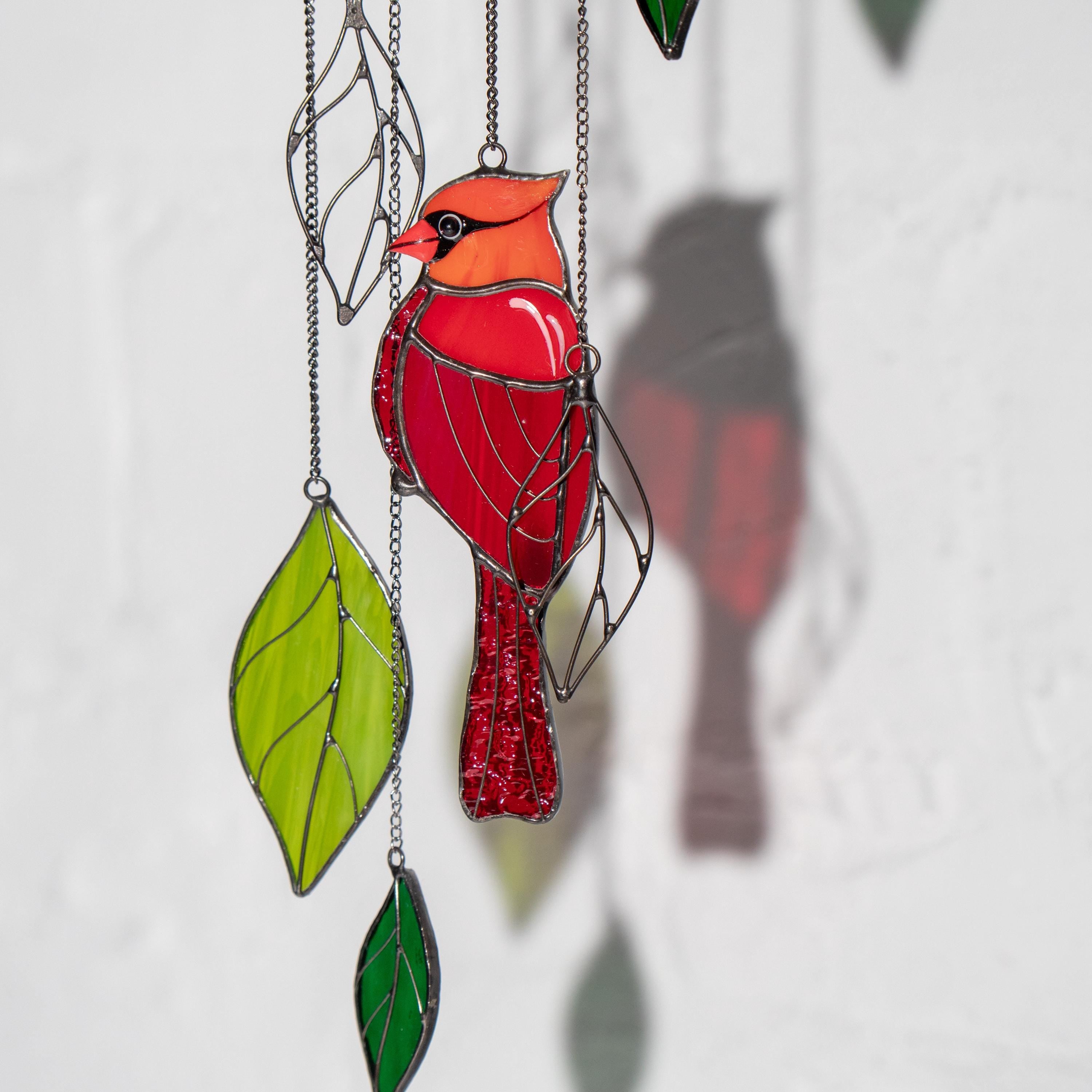 Stained glass cardinal sympathy gift wind chime Mother in law gifts Custom stained glass cardinal ornament Stained glass bird suncatcher