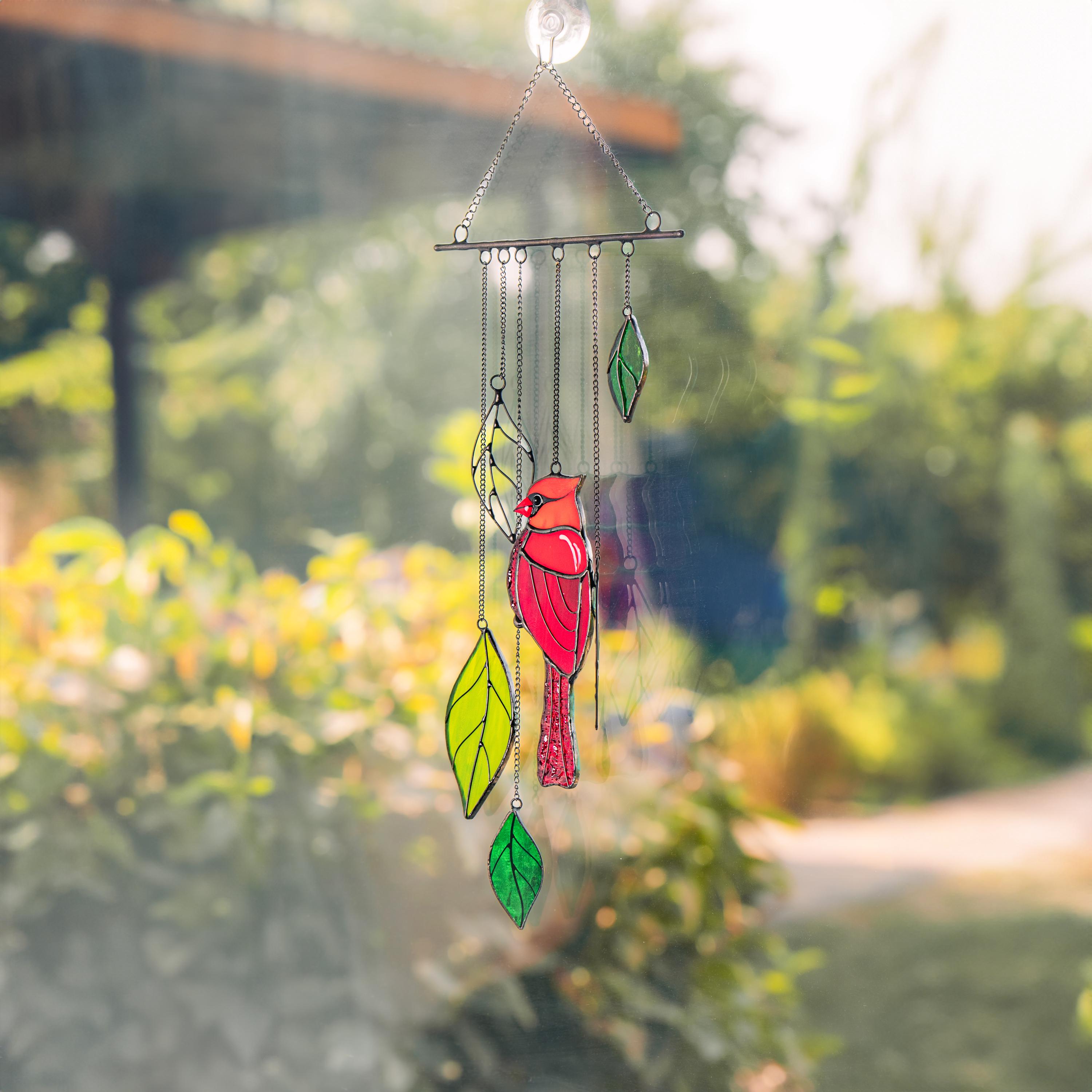 Stained glass cardinal sympathy gift wind chime Mother in law gifts Custom stained glass cardinal ornament Stained glass bird suncatcher