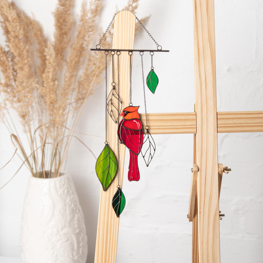 Stained glass cardinal sympathy gift wind chime Mother in law gifts Custom stained glass cardinal ornament Stained glass bird suncatcher