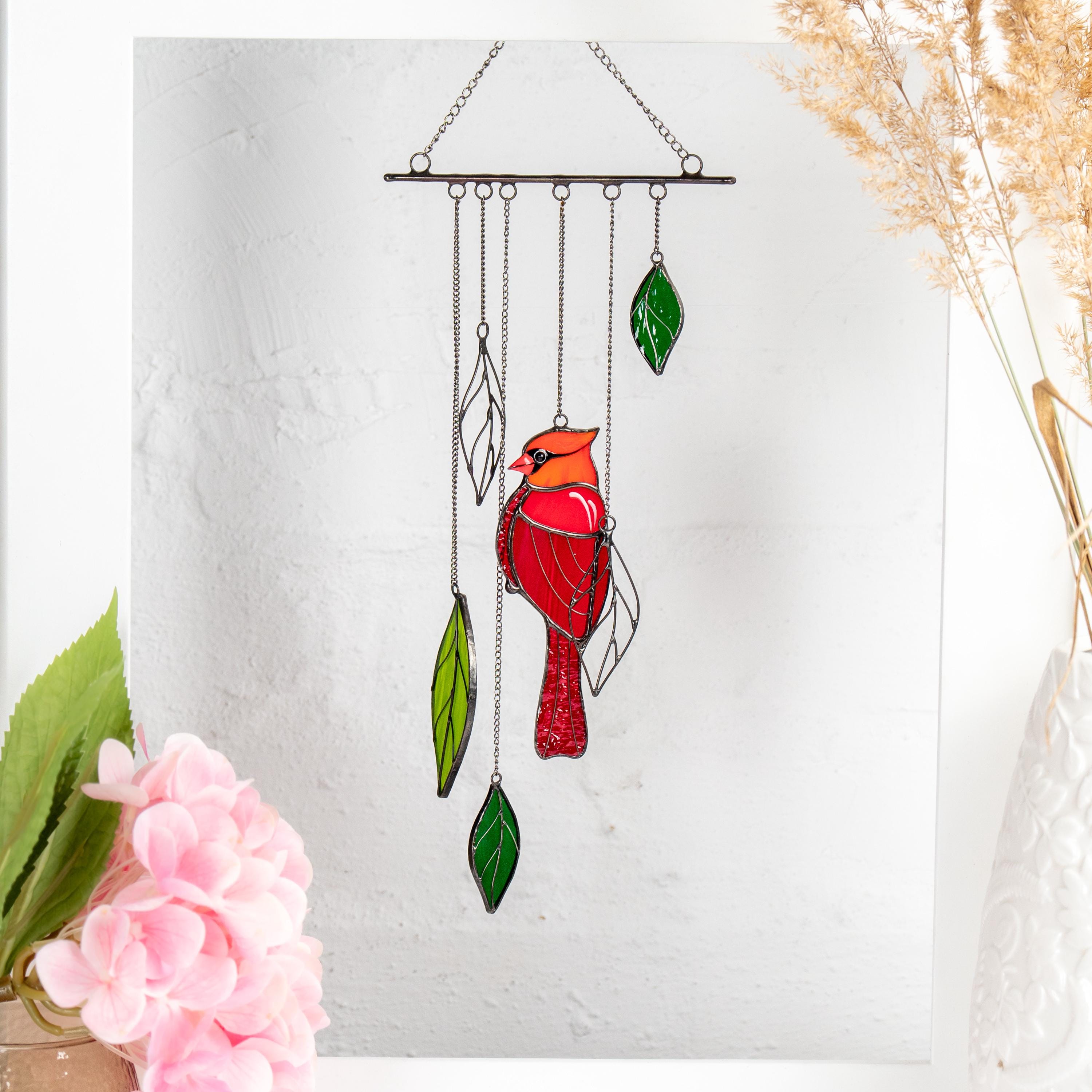 Stained glass cardinal sympathy gift wind chime Mother in law gifts Custom stained glass cardinal ornament Stained glass bird suncatcher