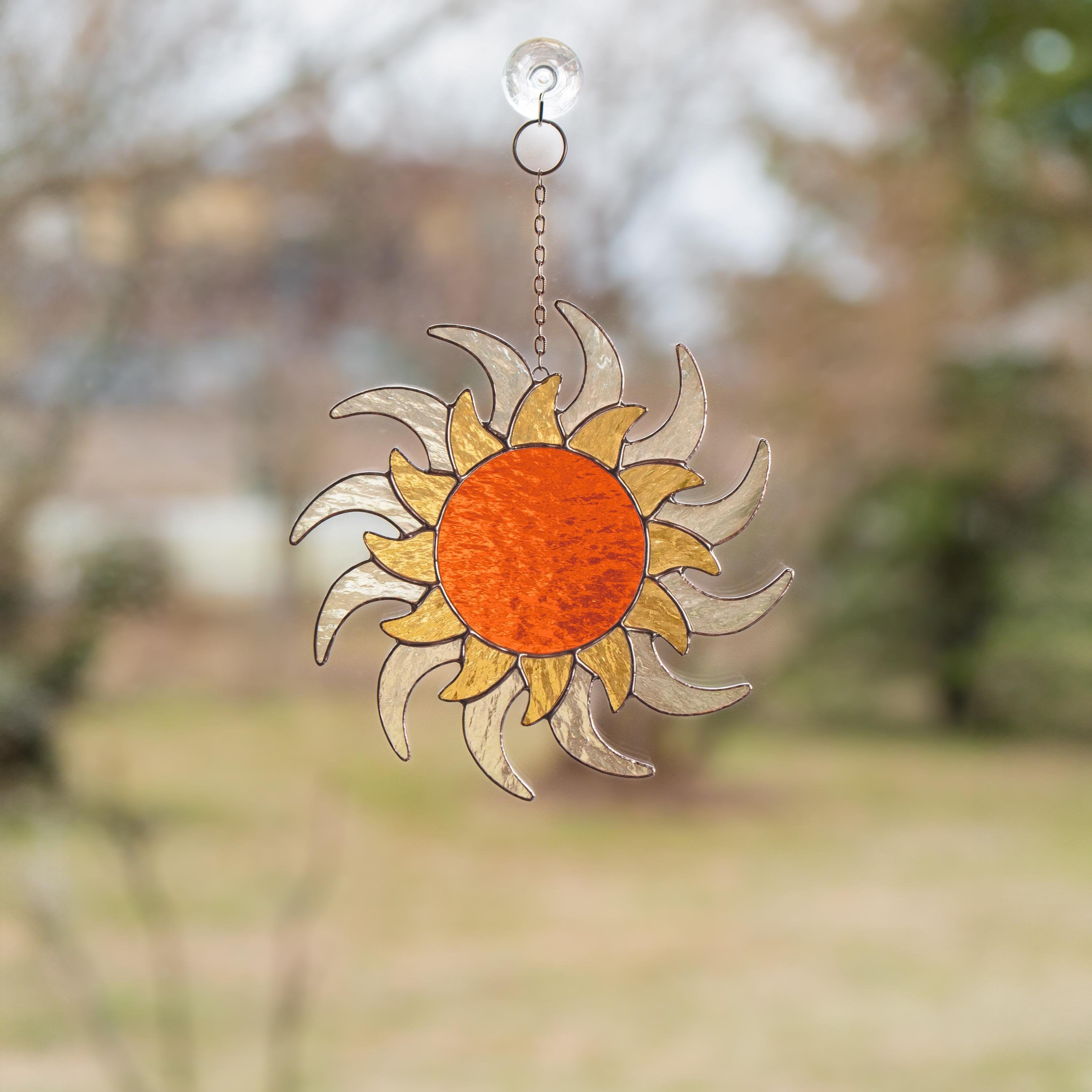 Sun ornament stained glass window hangings Best gift for mom Sunshine party decor Custom stained glass ornament Housewarming gifts