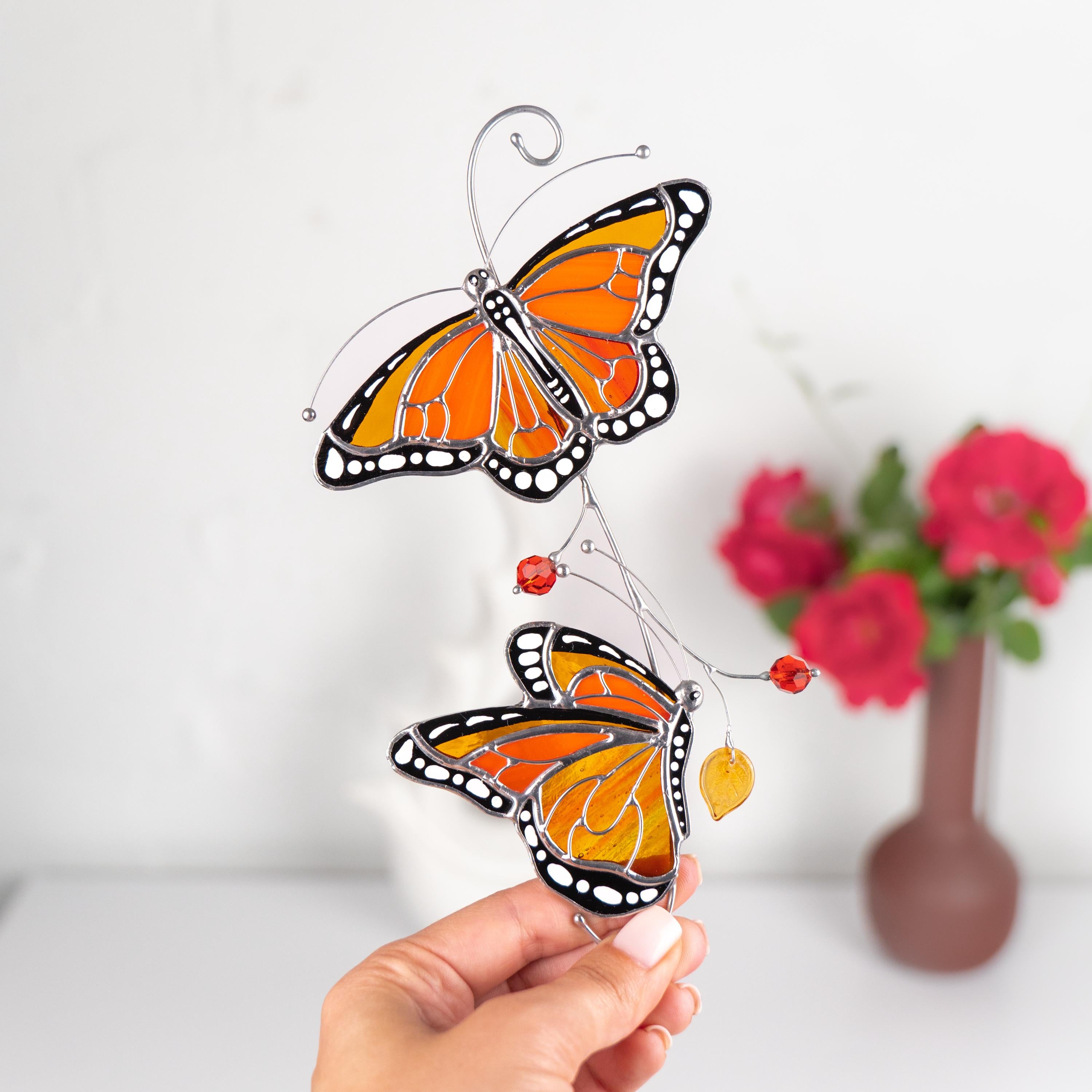 Monarch butterfly stained glass window hangings Gift for grandma Stained glass butterfly wall art Garden decoration