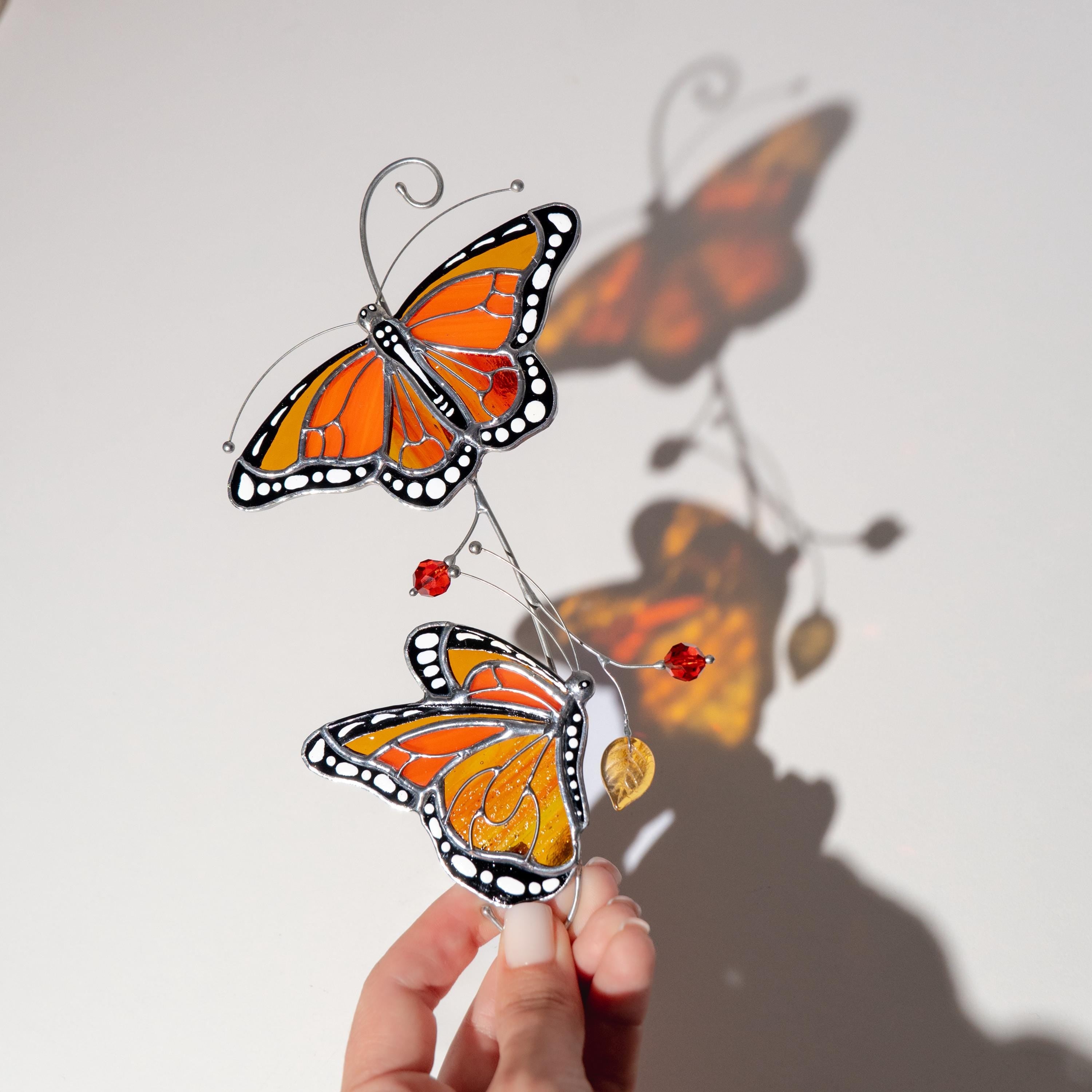 Monarch butterfly stained glass window hangings Gift for grandma Stained glass butterfly wall art Garden decoration