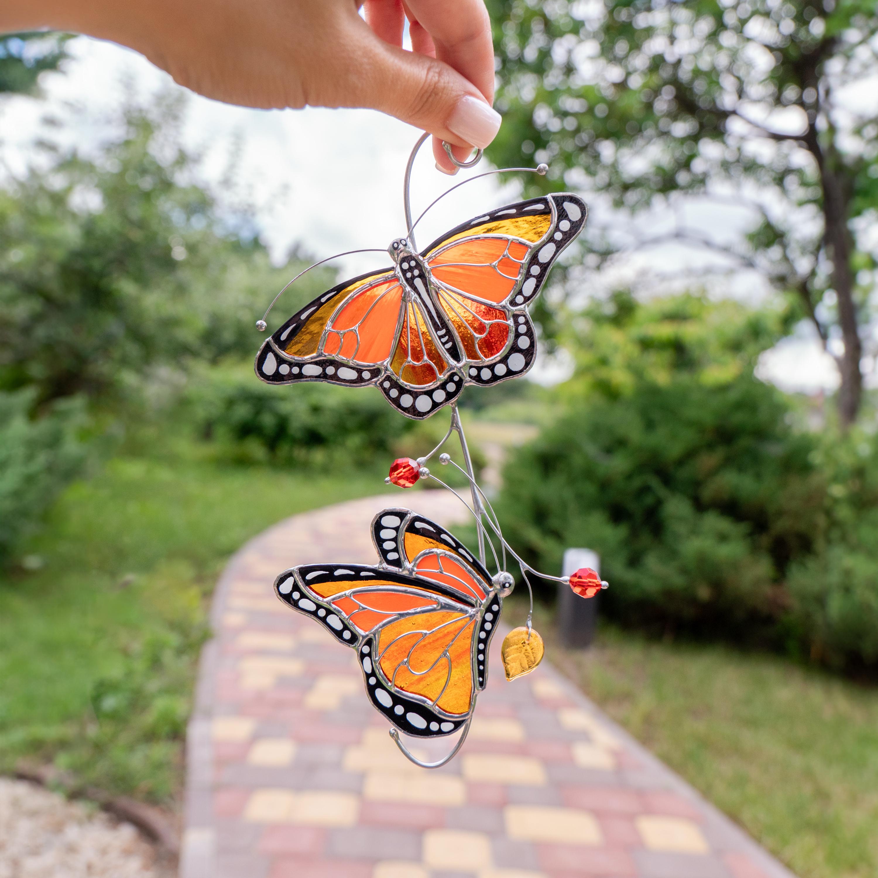 Monarch butterfly stained glass window hangings Gift for grandma Stained glass butterfly wall art Garden decoration