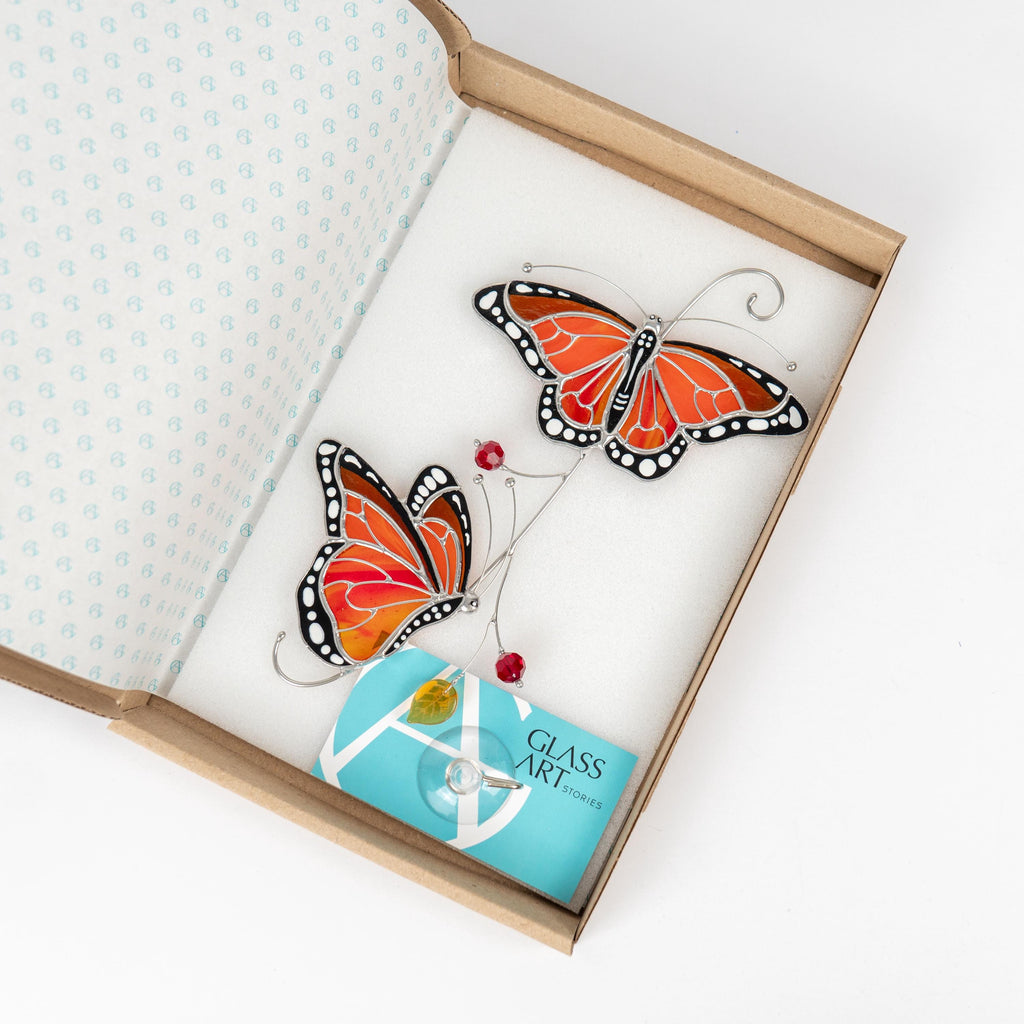 Monarch butterfly stained glass window hangings Gift for grandma Stained glass butterfly wall art Garden decoration