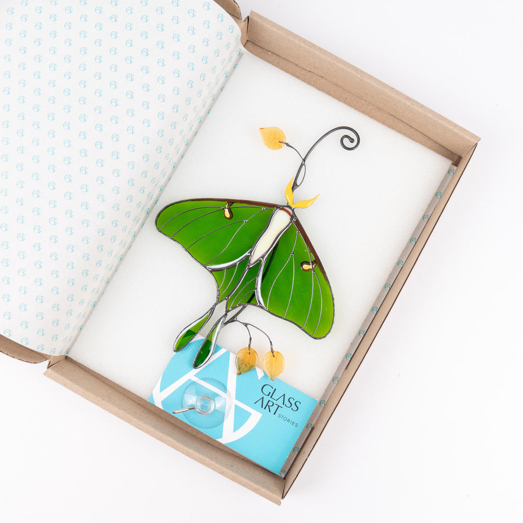 Stained glass butterfly ornament Daughter in law gift Luna Moth Custom stained glass butterfly memorial Stained glass butterfly garden art