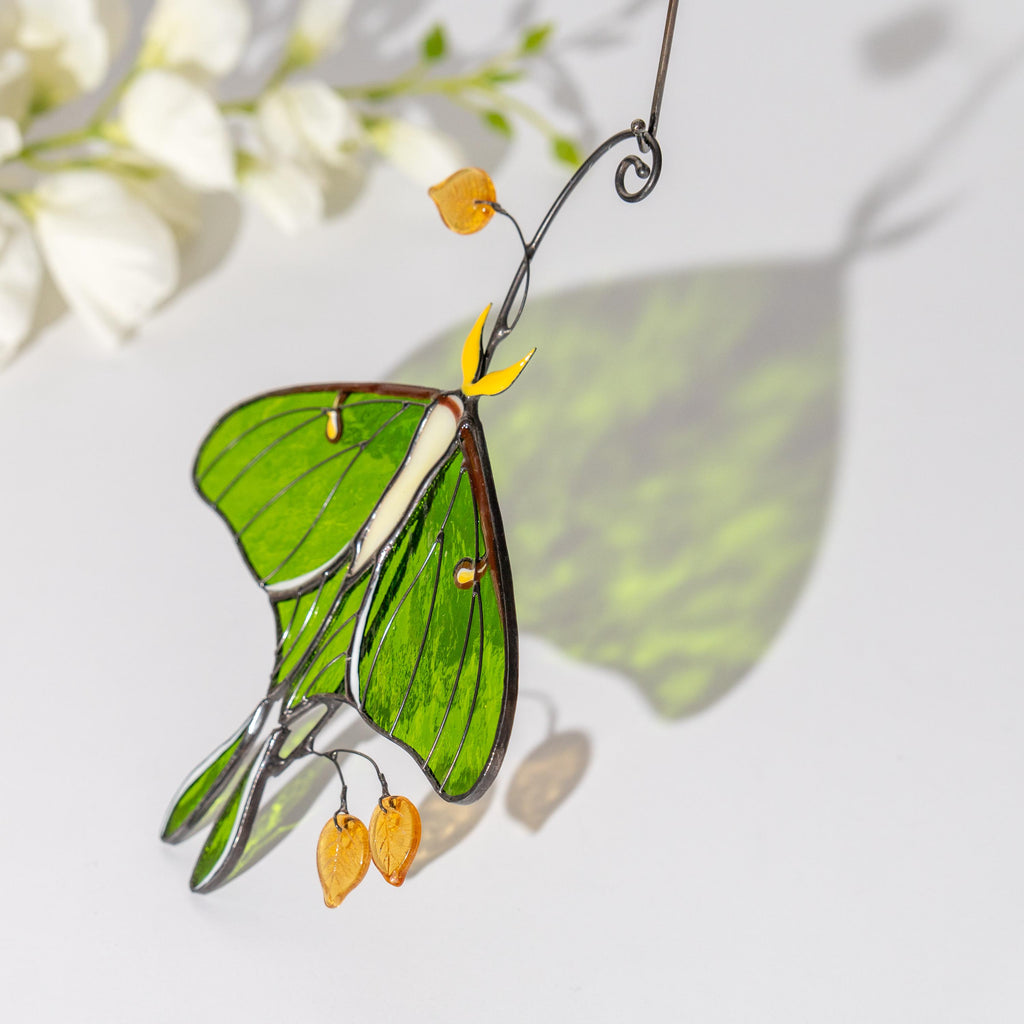 Stained glass butterfly ornament Daughter in law gift Luna Moth Custom stained glass butterfly memorial Stained glass butterfly garden art