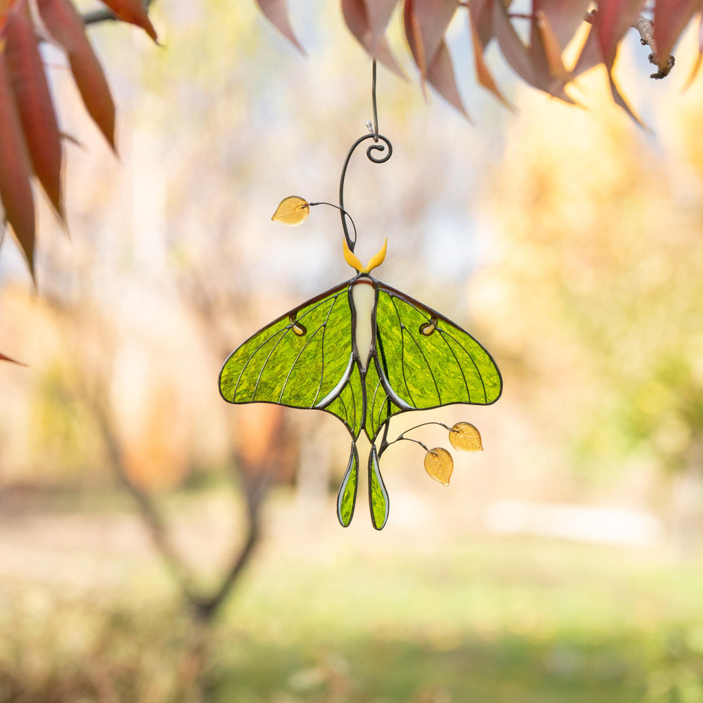 Stained glass butterfly ornament Daughter in law gift Luna Moth Custom stained glass butterfly memorial Stained glass butterfly garden art